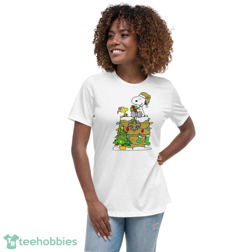 NFL New Orleans Saints Snoopy And Woodstock Christmas Shirt - Womens Relaxed Short Sleeve Jersey Tee