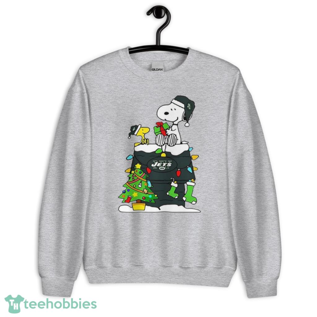 NFL New York Jets Snoopy and Woodstock Merry Christmas Shirt - Unisex Heavy Blend Crewneck Sweatshirt