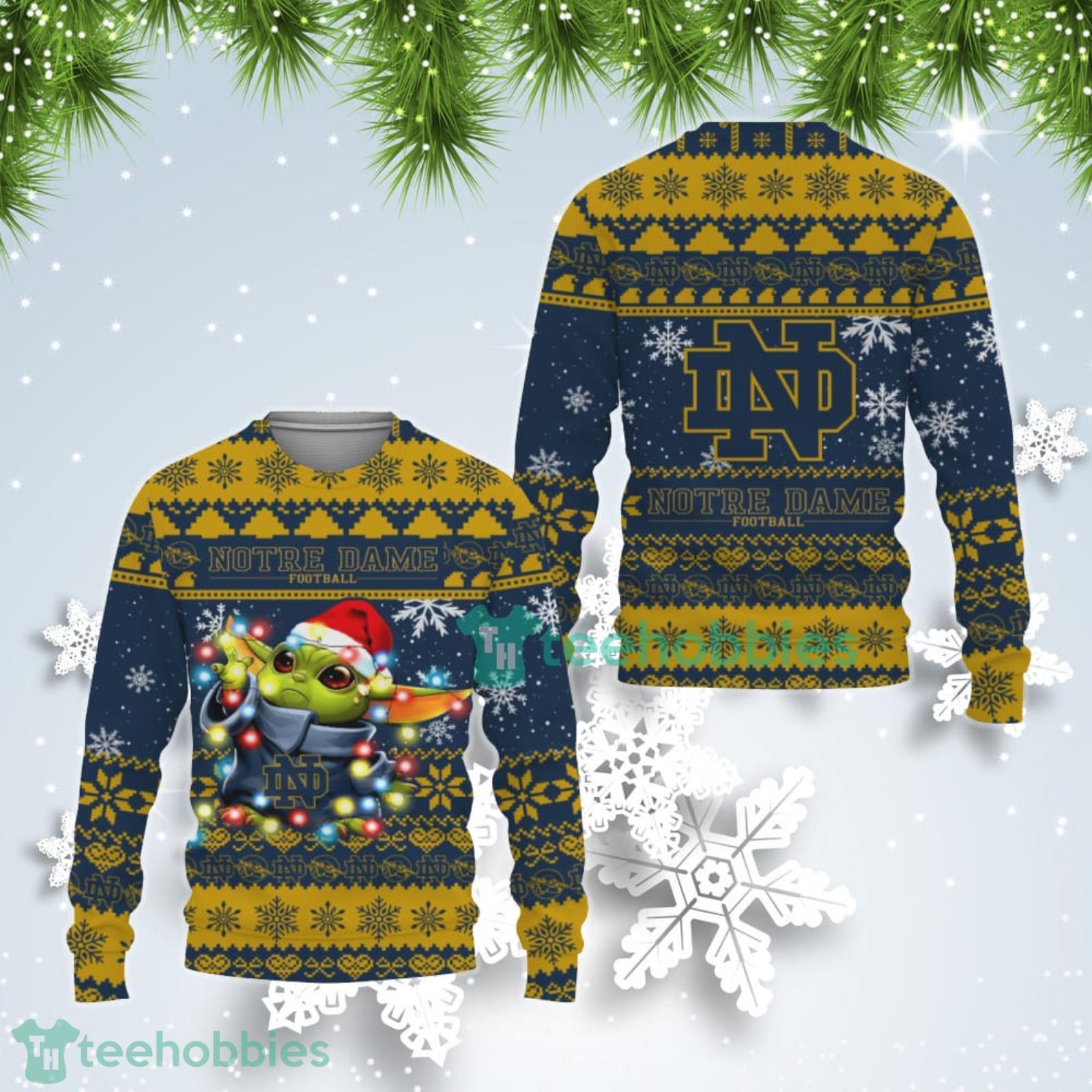 Notre Dame Fighting Irish Cute Baby Yoda Star Wars Ugly Christmas Sweater Product Photo 1