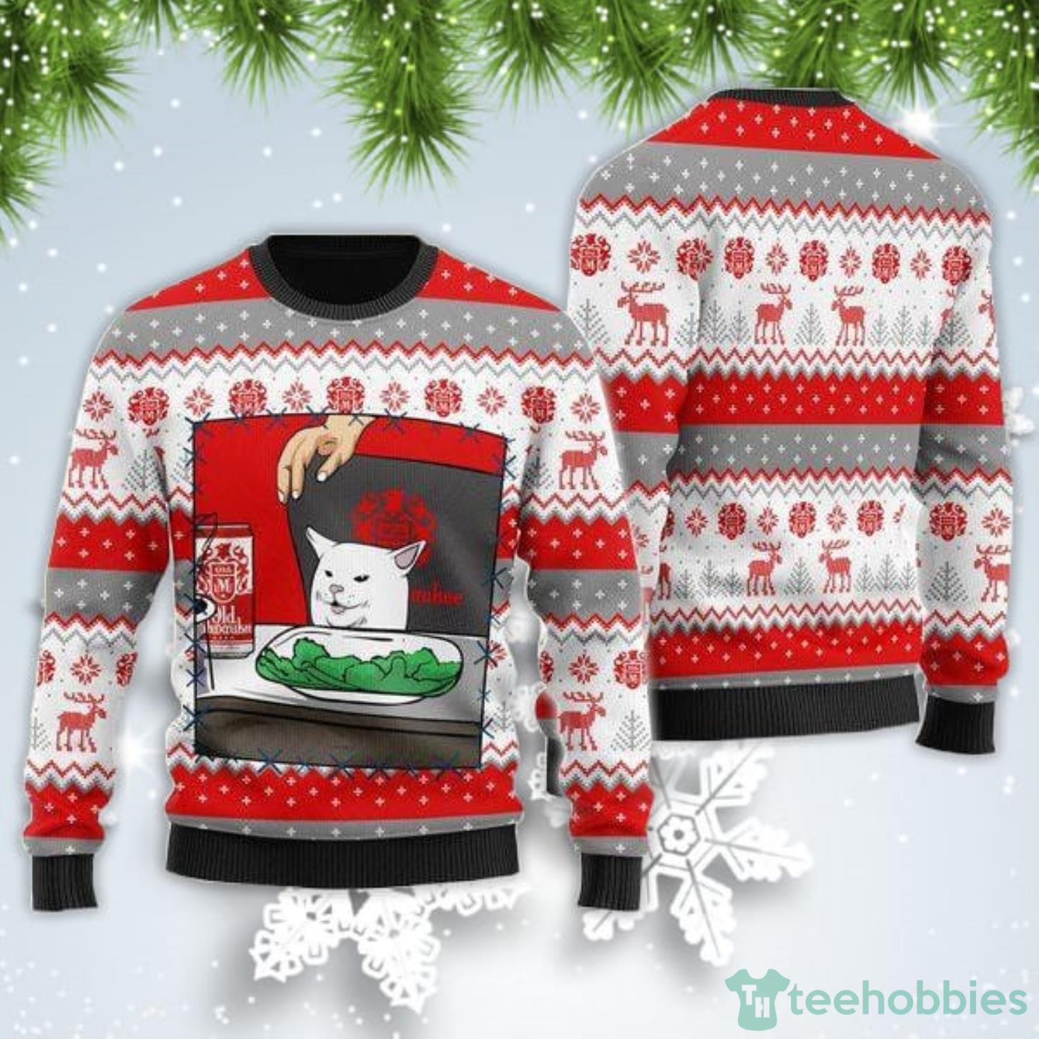 Old Milwaukee Beer Cat Meme Christmas Gift Ugly Christmas Sweater Product Photo 1