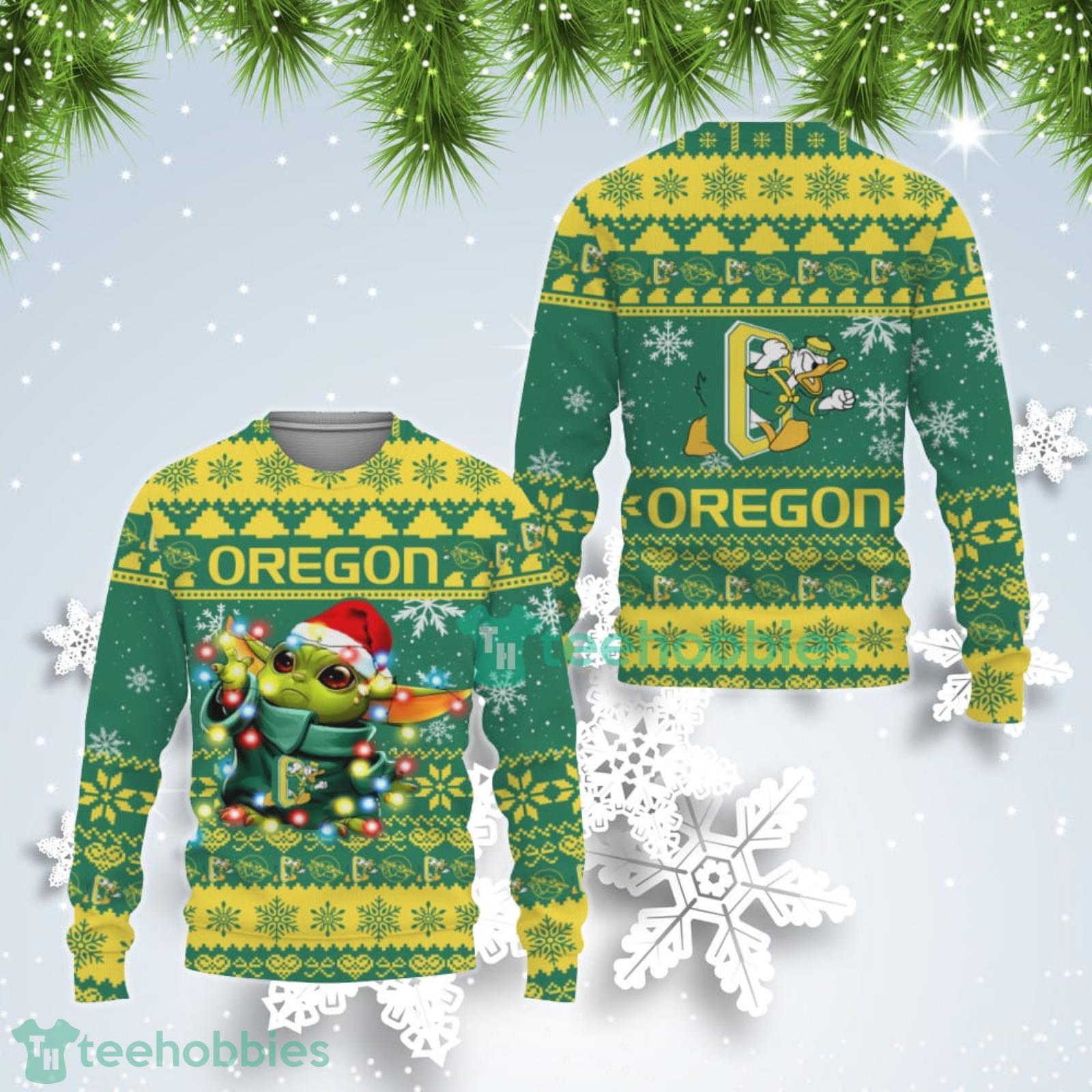 Oregon Ducks Cute Baby Yoda Star Wars Ugly Christmas Sweater Product Photo 1