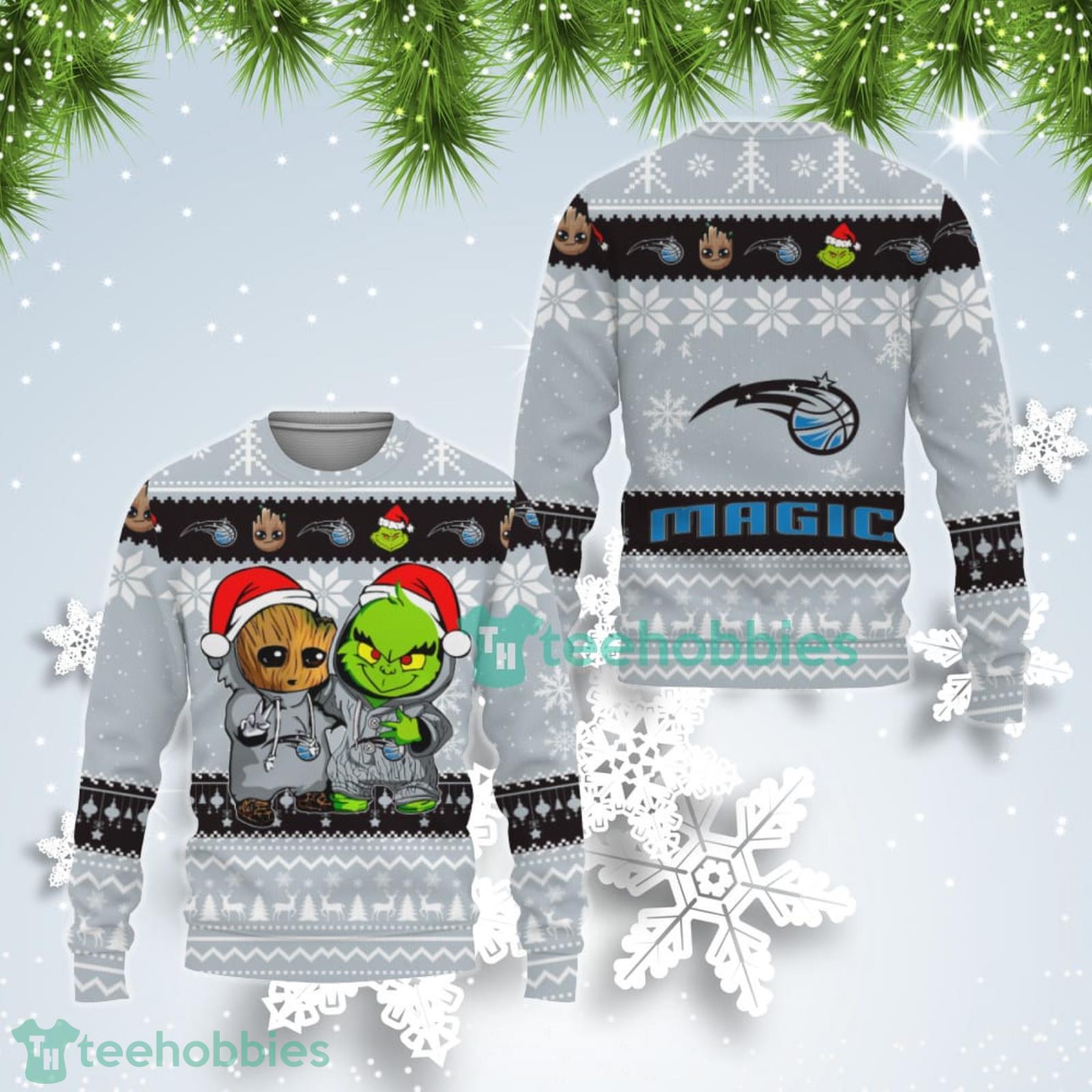 Orlando Magic Baby Groot And Grinch Best Friends Ugly Christmas Sweater Product Photo 1