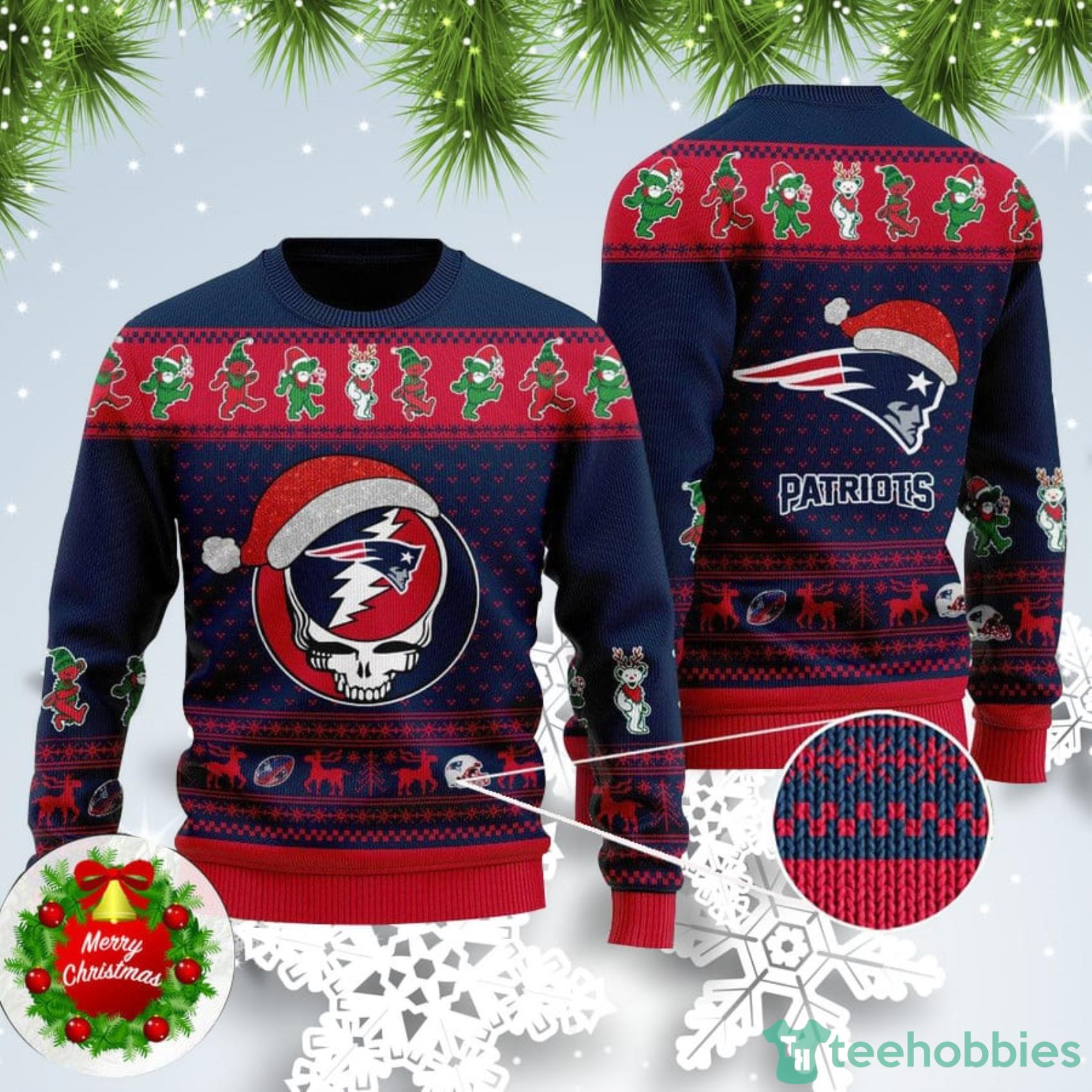 Patriots Skull Santa Hat Ugly Christmas Sweater For Fans Product Photo 1