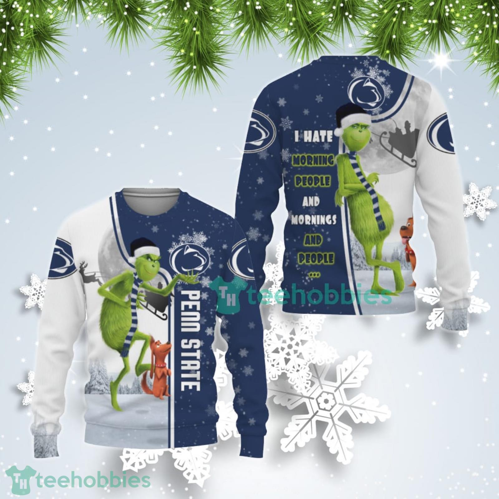 Penn State Nittany Lions Funny Grinch I Hate Morning People Ugly Christmas Sweater Product Photo 1