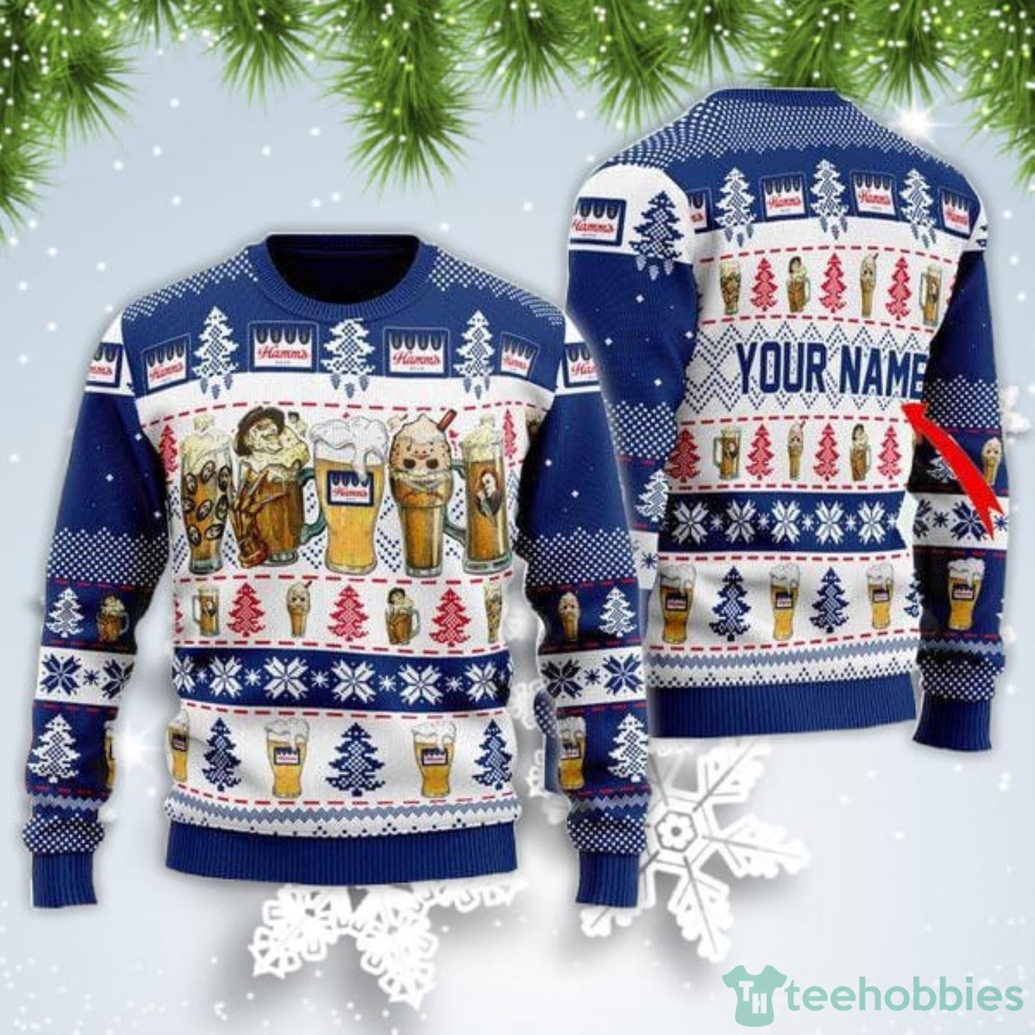Personalized Name Horror Characters Hamm's Beer Christmas Gift Ugly Christmas Sweater image Personalized Name Horror Characters Hamm's Beer Christmas Gift Ugly Christmas Sweater Product Photo 1