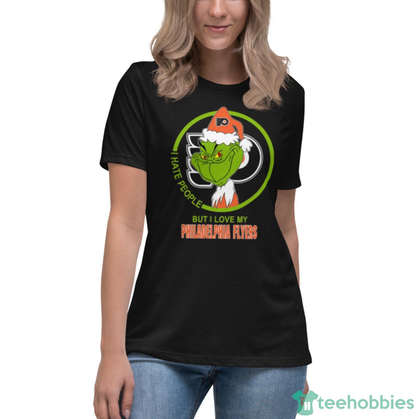 Philadelphia Flyers NHL Christmas Grinch I Hate People But I Love My Favorite Hockey Team Shirt - Womens Relaxed Short Sleeve Jersey Tee Philadelphia Flyers NHL Christmas Grinch I Hate People But I Love My Favorite Hockey Team Shirt - Womens Relaxed Short Sleeve Jersey Tee
