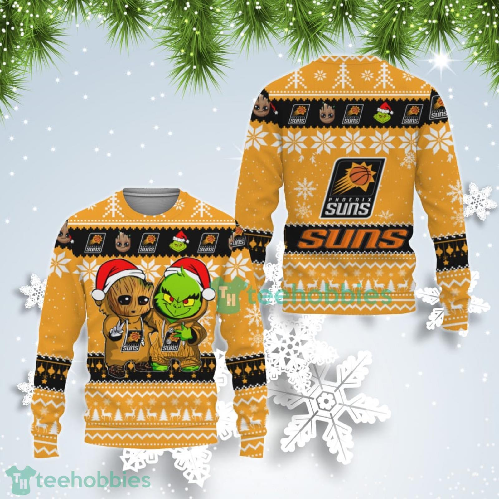 Phoenix Suns Baby Groot And Grinch Best Friends Ugly Christmas Sweater Product Photo 1
