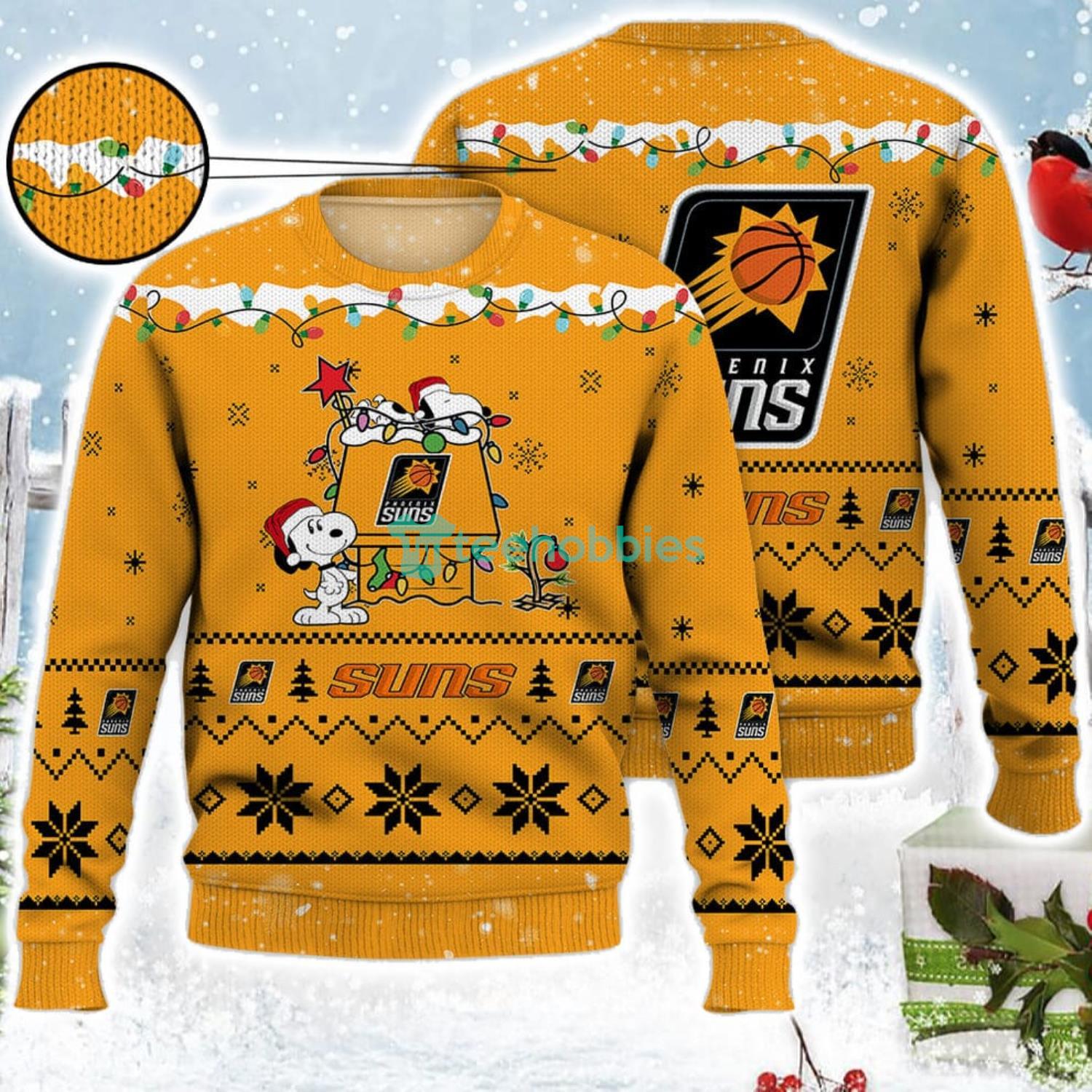 Phoenix Suns Snoopy Christmas Light Woodstock Snoopy Ugly Christmas Sweater Product Photo 1