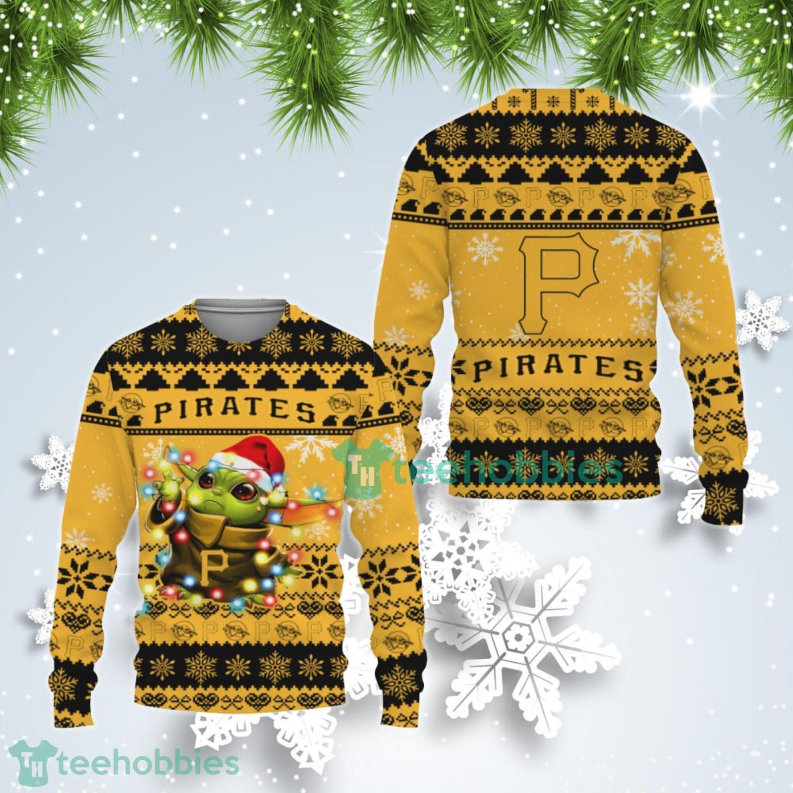 Pittsburgh Pirates Cute Baby Yoda Star Wars Ugly Christmas Sweater Product Photo 1