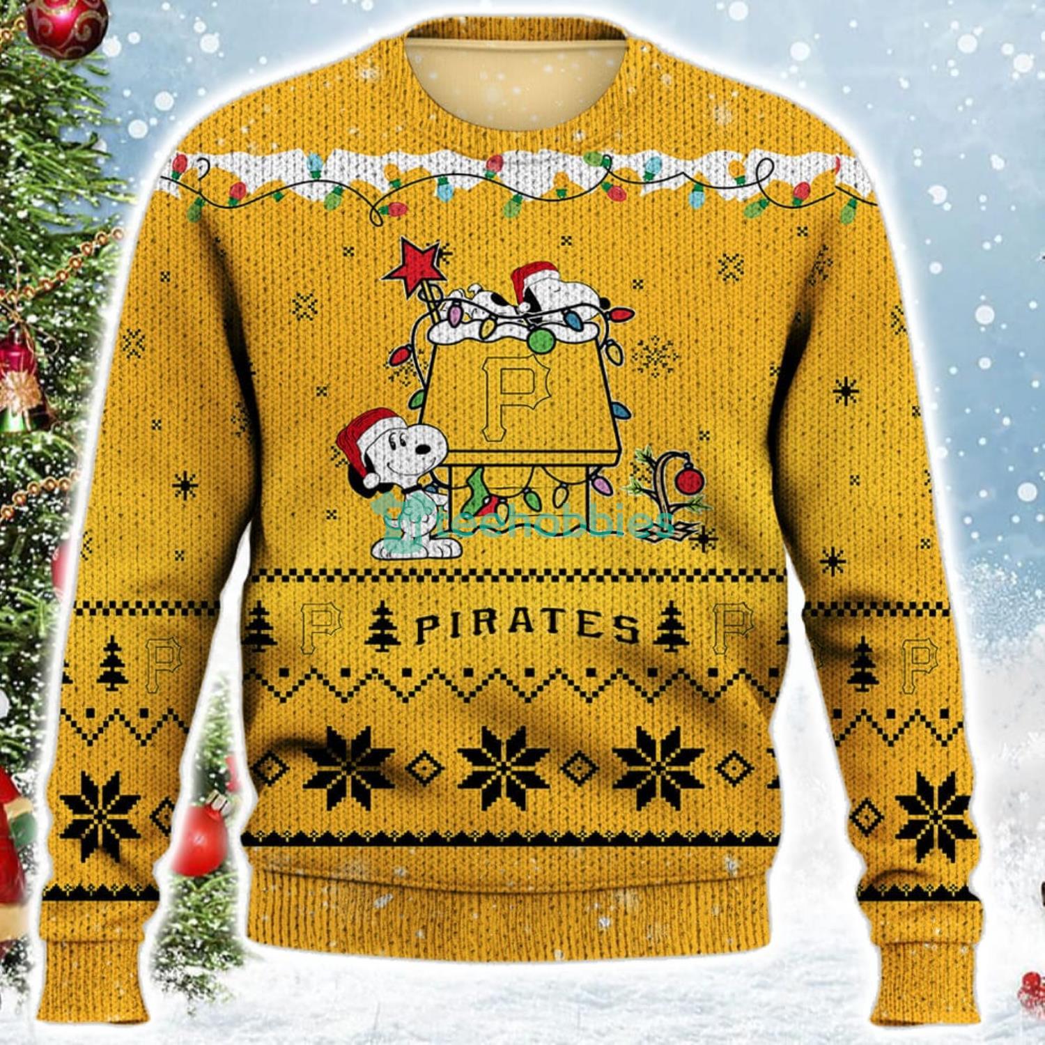 Pittsburgh Pirates Snoopy Christmas Light Woodstock Snoopy Ugly Christmas Sweater Product Photo 2