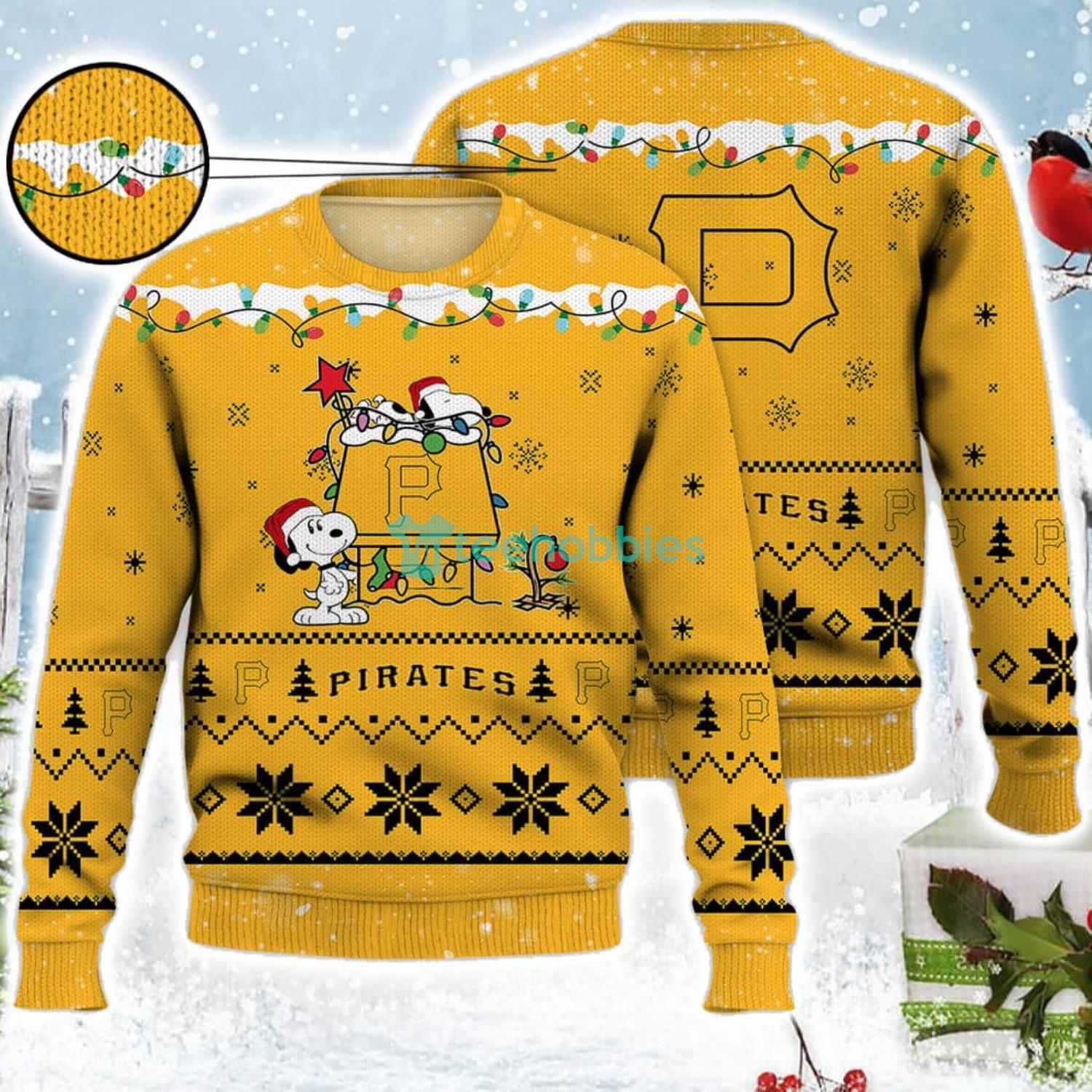 Pittsburgh Pirates Snoopy Christmas Light Woodstock Snoopy Ugly Christmas Sweater Product Photo 1