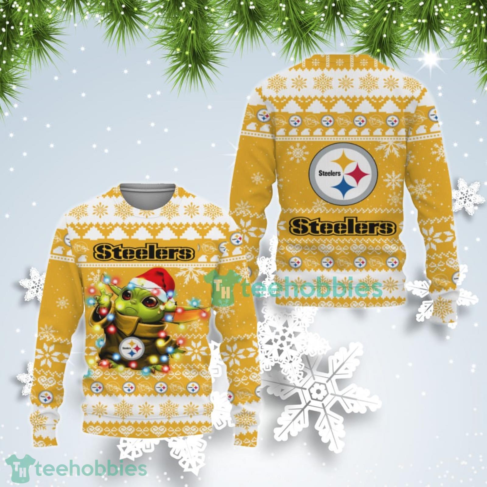 Pittsburgh Steelers Cute Baby Yoda Star Wars Ugly Christmas Sweater Product Photo 1