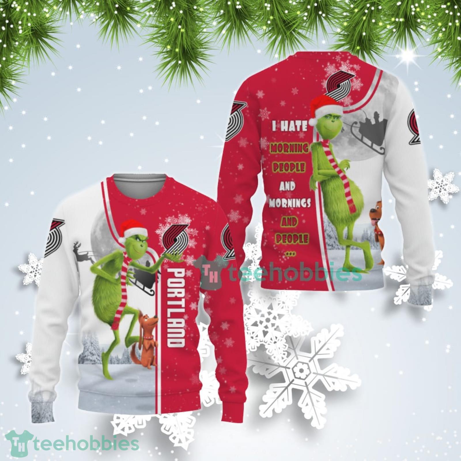 Portland Trail Blazers NBA Funny Grinch I Hate Morning People Ugly Christmas Sweater Product Photo 1