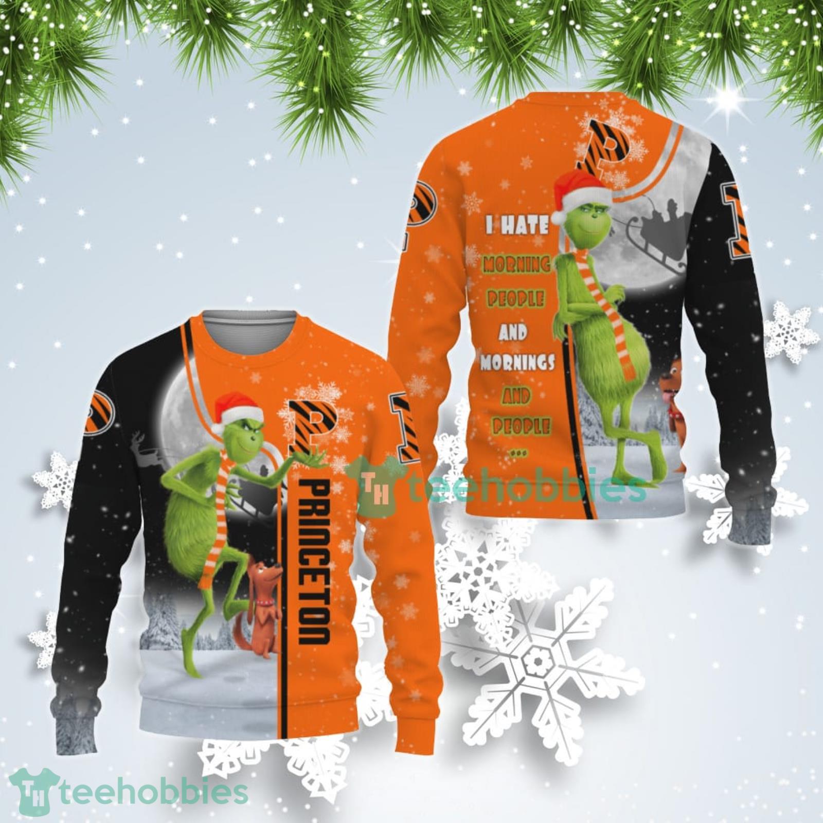 Princeton Tigers Funny Grinch I Hate Morning People Ugly Christmas Sweater Product Photo 1