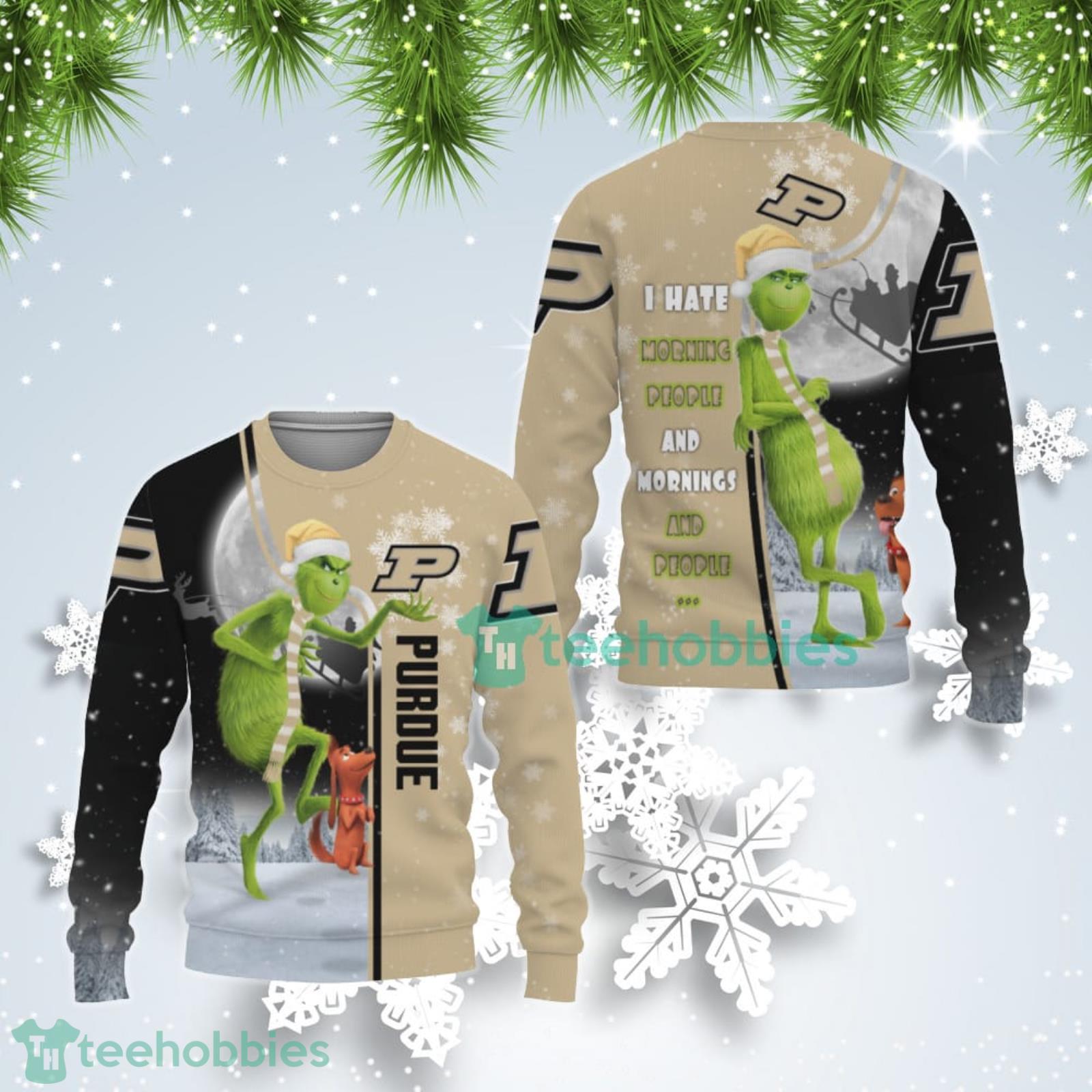 Purdue Boilermakers Funny Grinch I Hate Morning People Ugly Christmas Sweater Product Photo 1