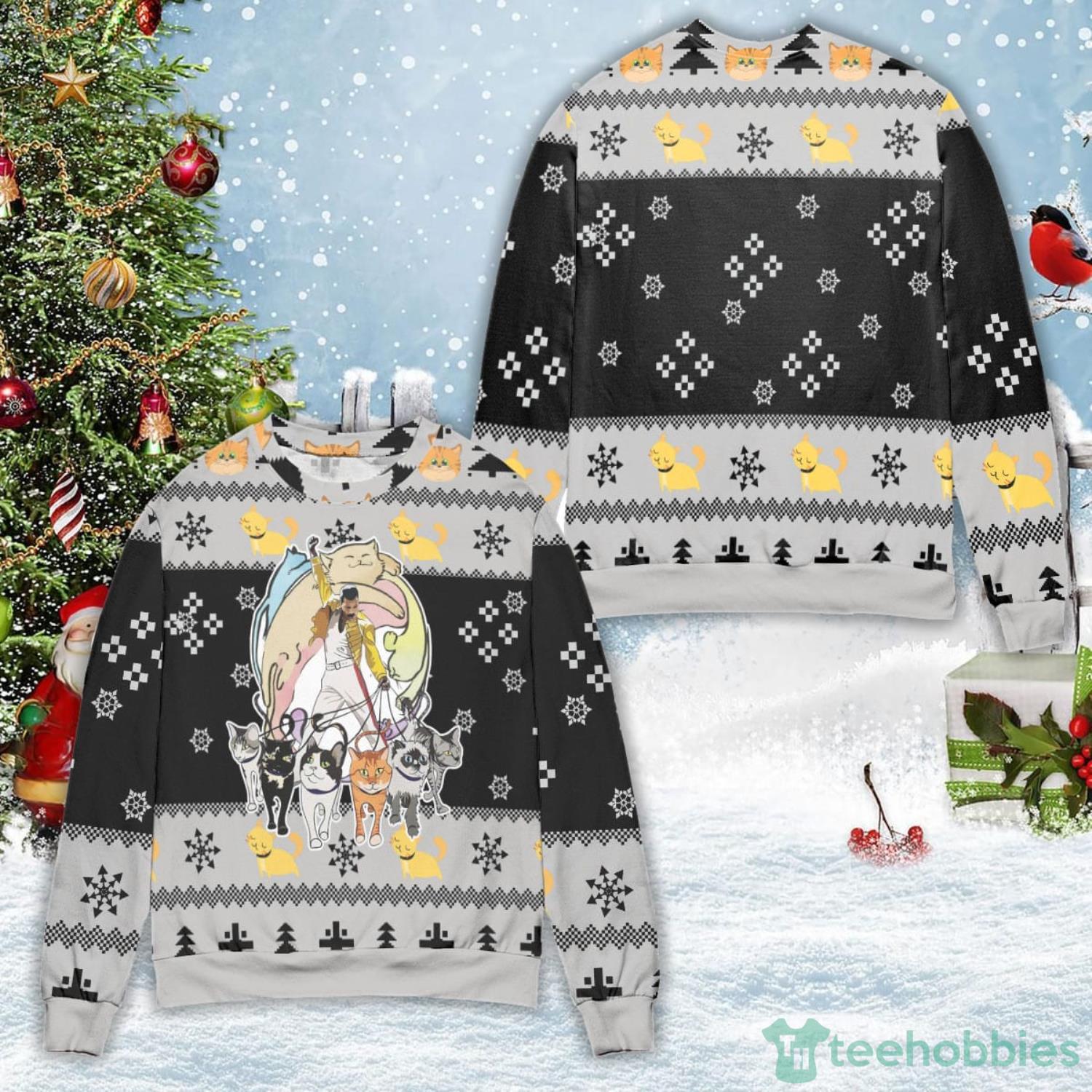 Queens Fdie Mercury & Cats Ugly Christmas Sweater Christmas Gift For Men And Women Product Photo 1 Queens Fdie Mercury & Cats Ugly Christmas Sweater Christmas Gift For Men And Women Product Photo 1