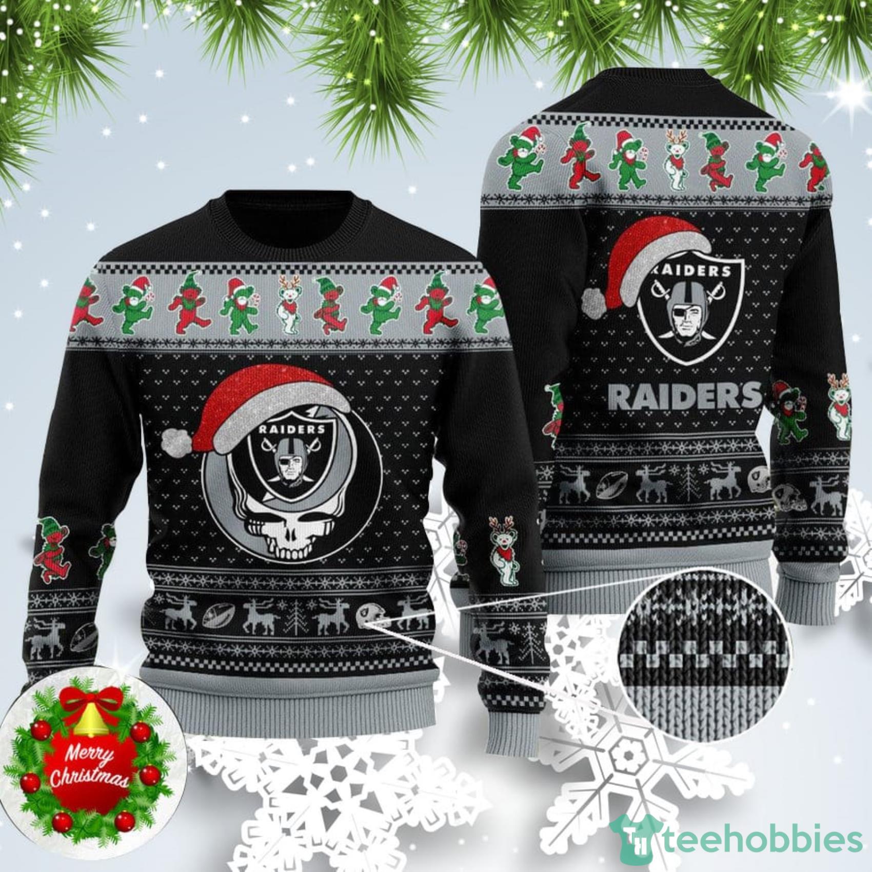Raiders Skull Santa Hat Ugly Christmas Sweater For Fans