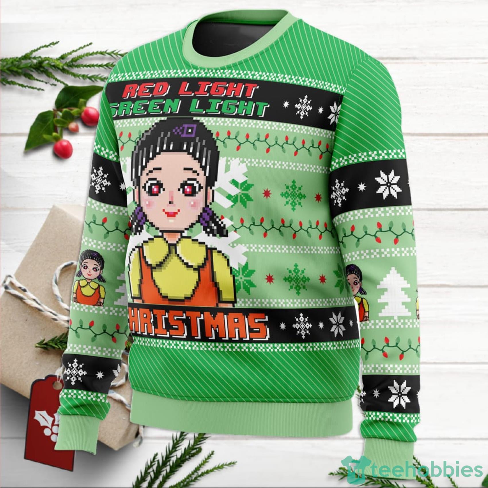 Red & Green Light Squid Game Ugly Christmas Sweater For Men And Women image Red & Green Light Squid Game Ugly Christmas Sweater For Men And Women Product Photo 2