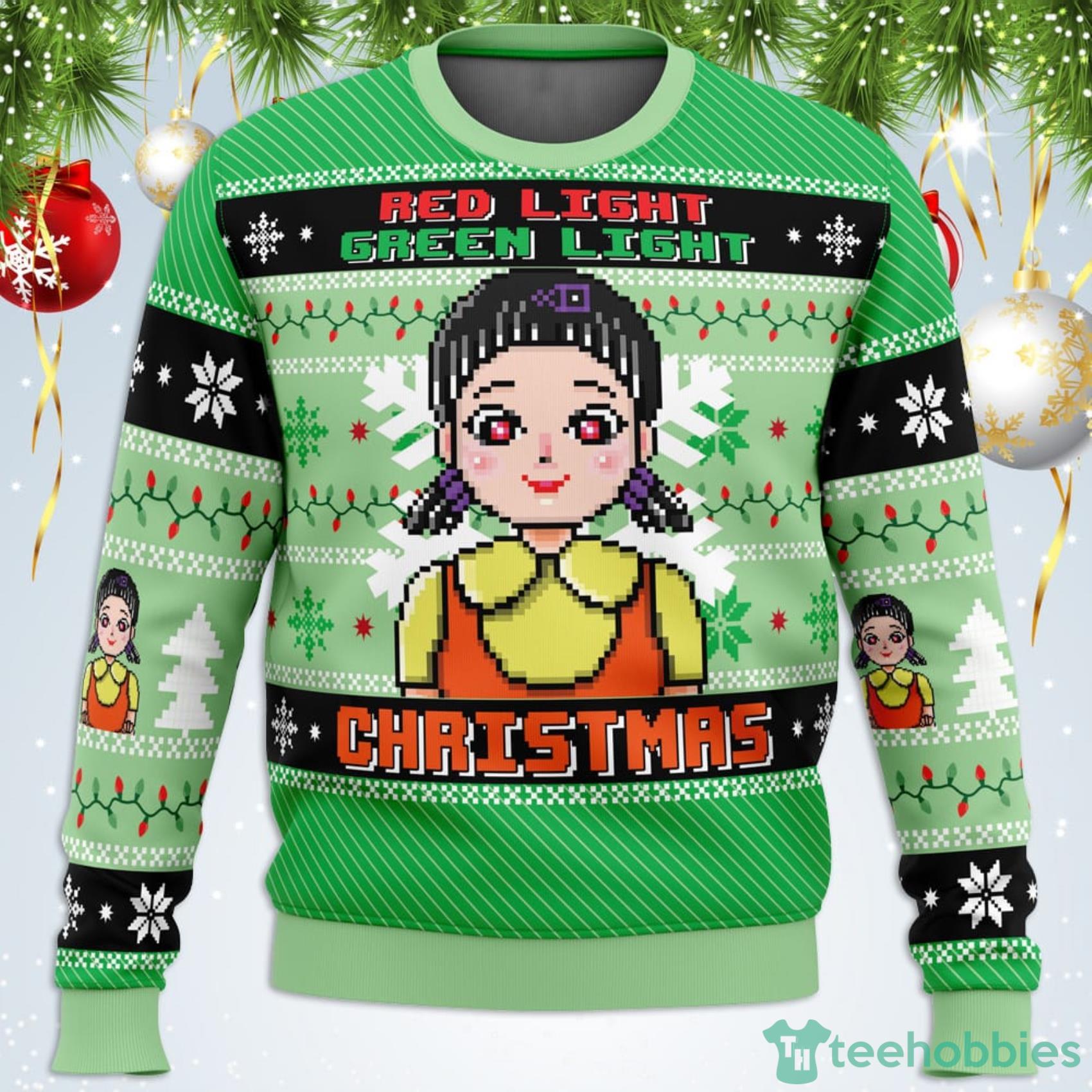Red & Green Light Squid Game Ugly Christmas Sweater For Men And Women Product Photo 1 Red & Green Light Squid Game Ugly Christmas Sweater For Men And Women Product Photo 1