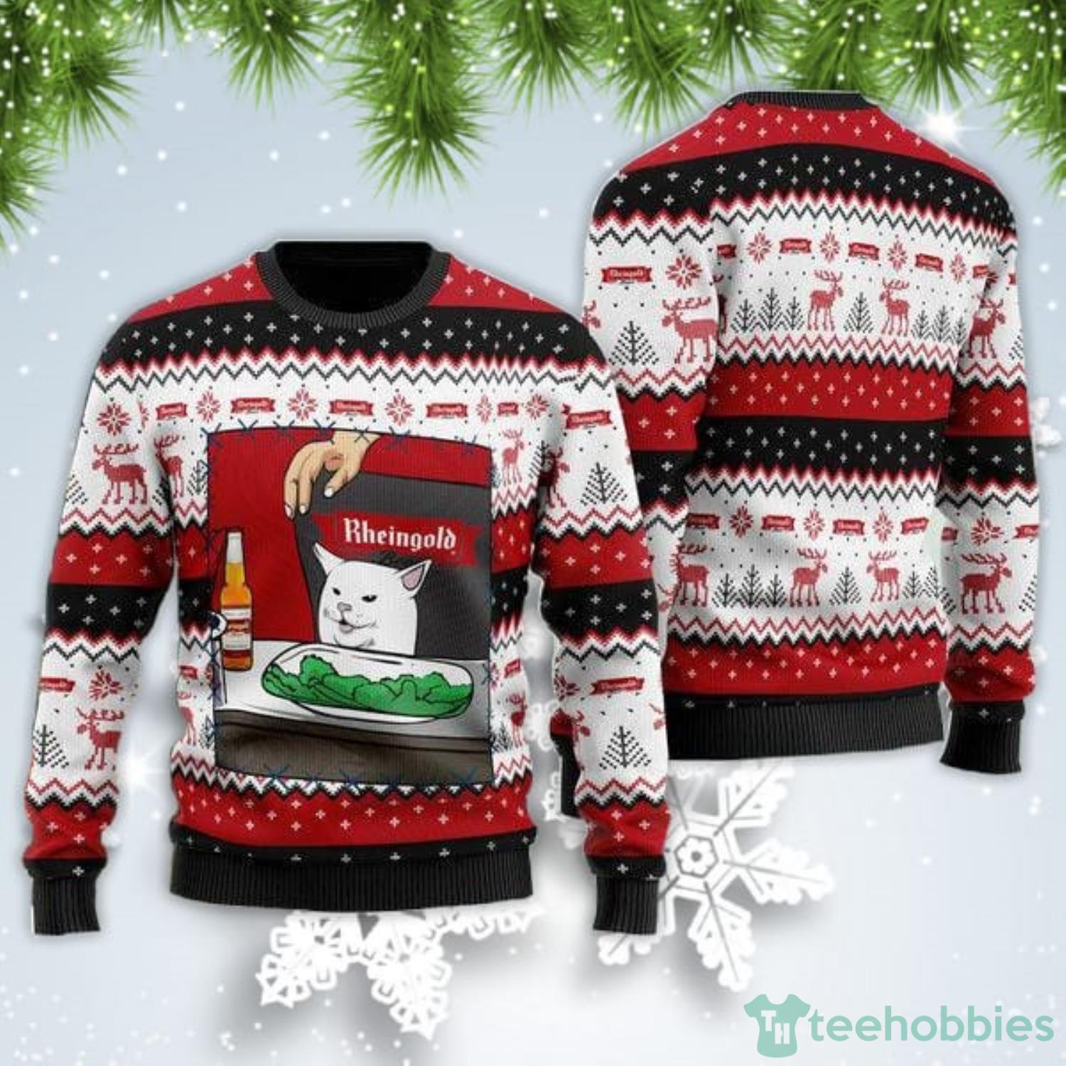 Rheingold Beer Cat Meme Christmas Gift Ugly Christmas Sweater Product Photo 1