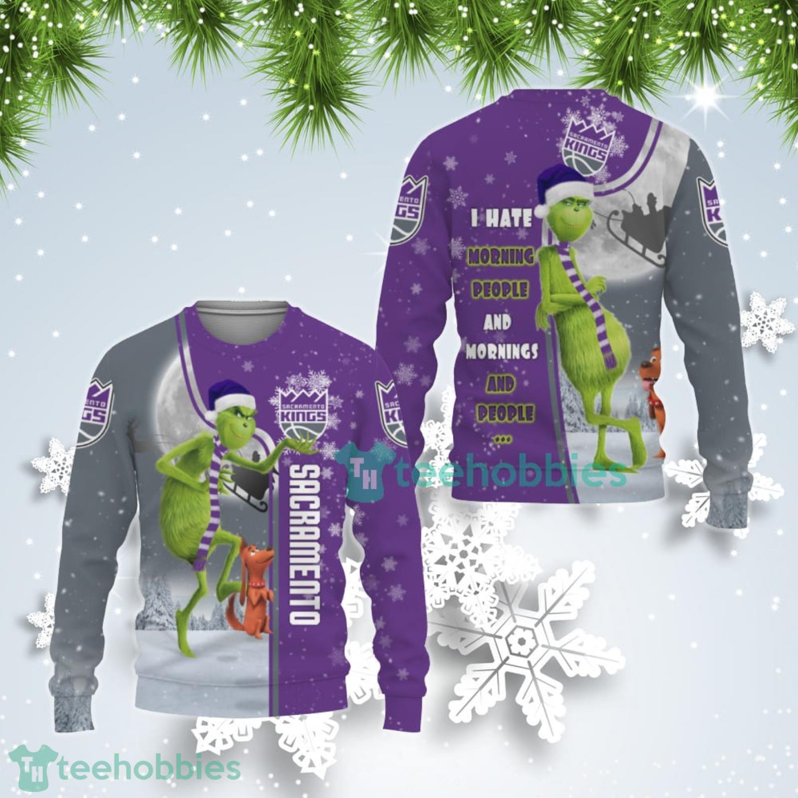 Sacramento Kings NBA Funny Grinch I Hate Morning People Ugly Christmas Sweater xxxxx Product Photo 1