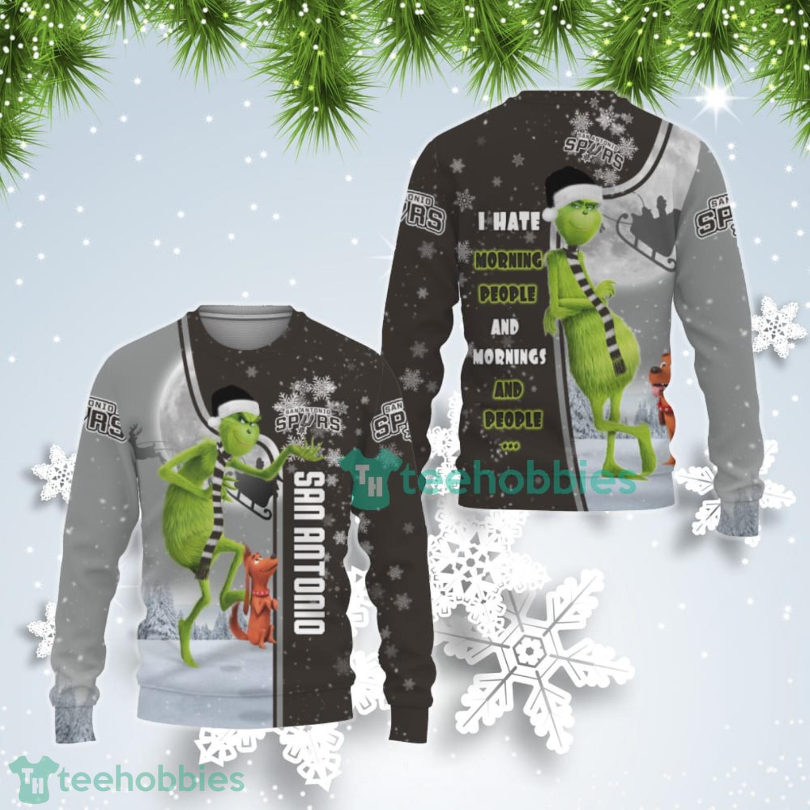 San Antonio Spurs NBA Funny Grinch I Hate Morning People Ugly Christmas Sweater Product Photo 1