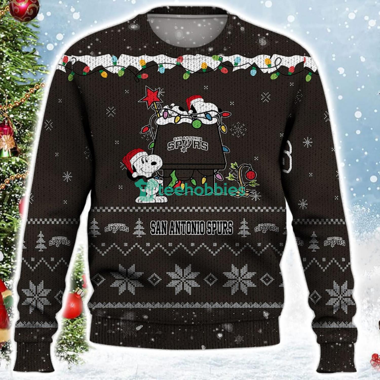 San Antonio Spurs Snoopy Christmas Light Woodstock Snoopy Ugly Christmas Sweater Product Photo 2