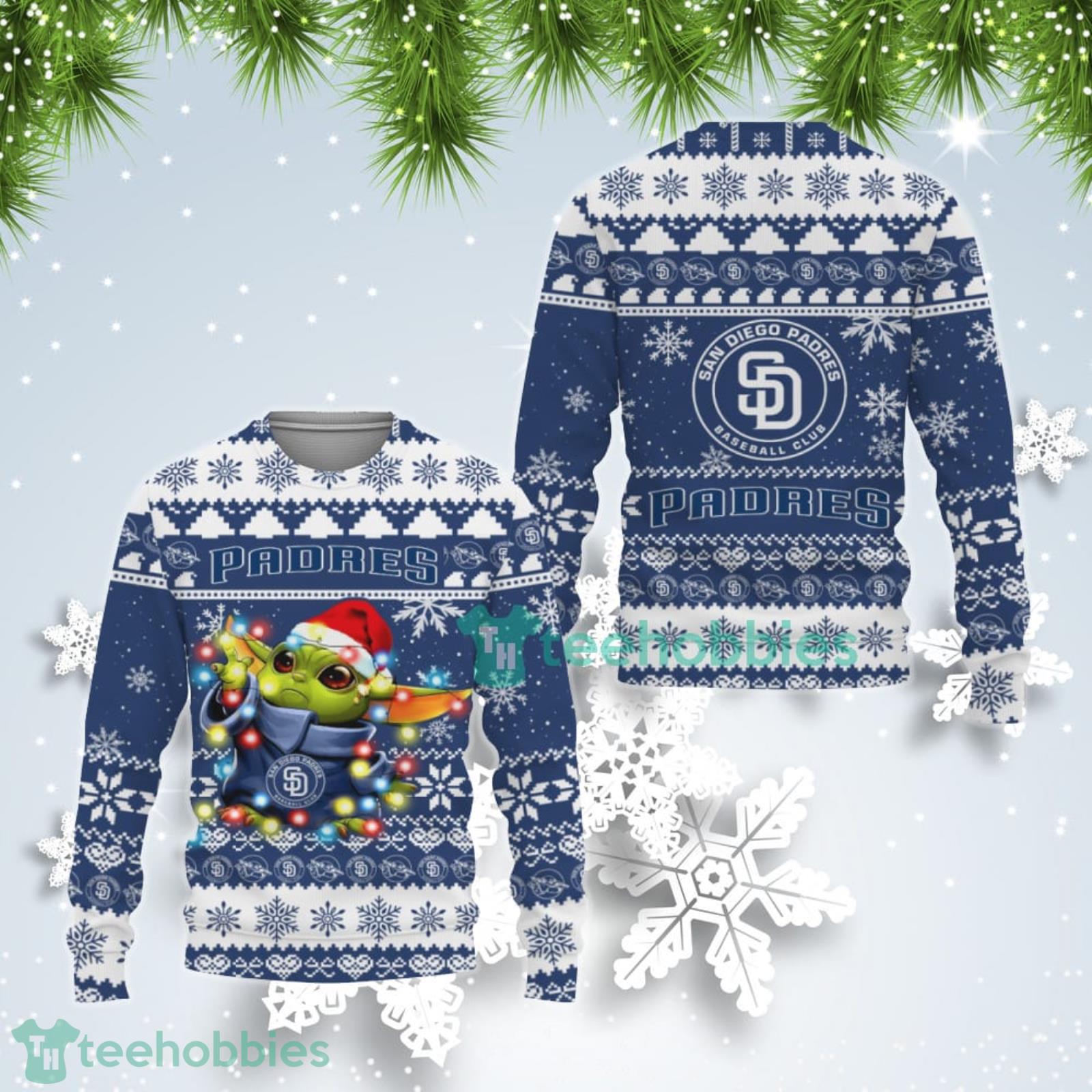 San Diego Padres Cute Baby Yoda Star Wars Ugly Christmas Sweater Product Photo 1