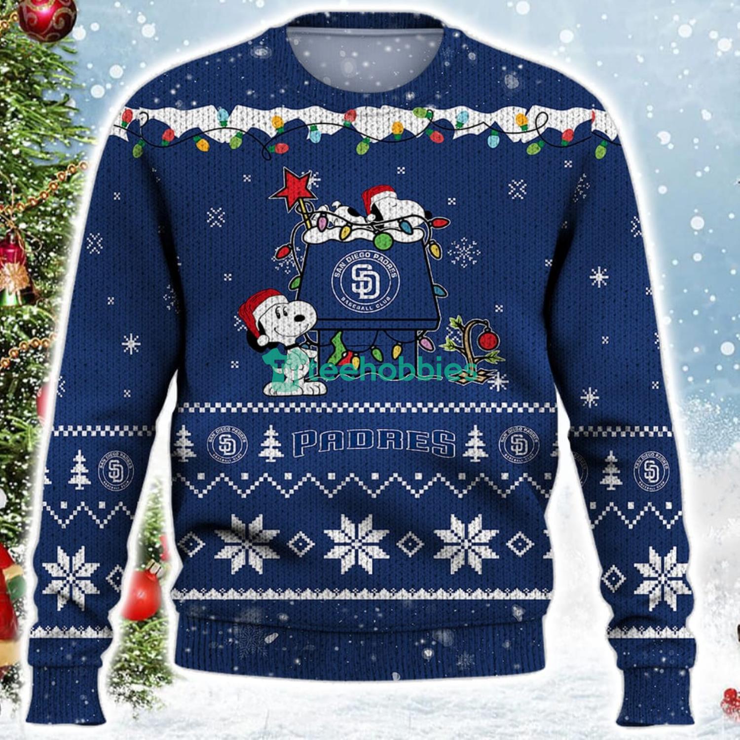 San Diego Padres Snoopy Christmas Light Woodstock Snoopy Ugly Christmas Sweater Product Photo 2