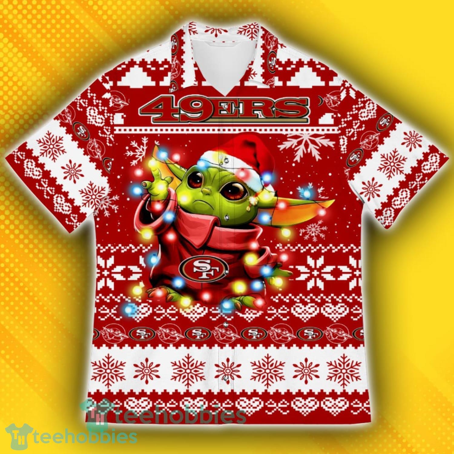 San Francisco 49ers Baby Yoda Star Wars Sports Football American Ugly Christmas Sweater Pattern Hawaiian Shirt Product Photo 2