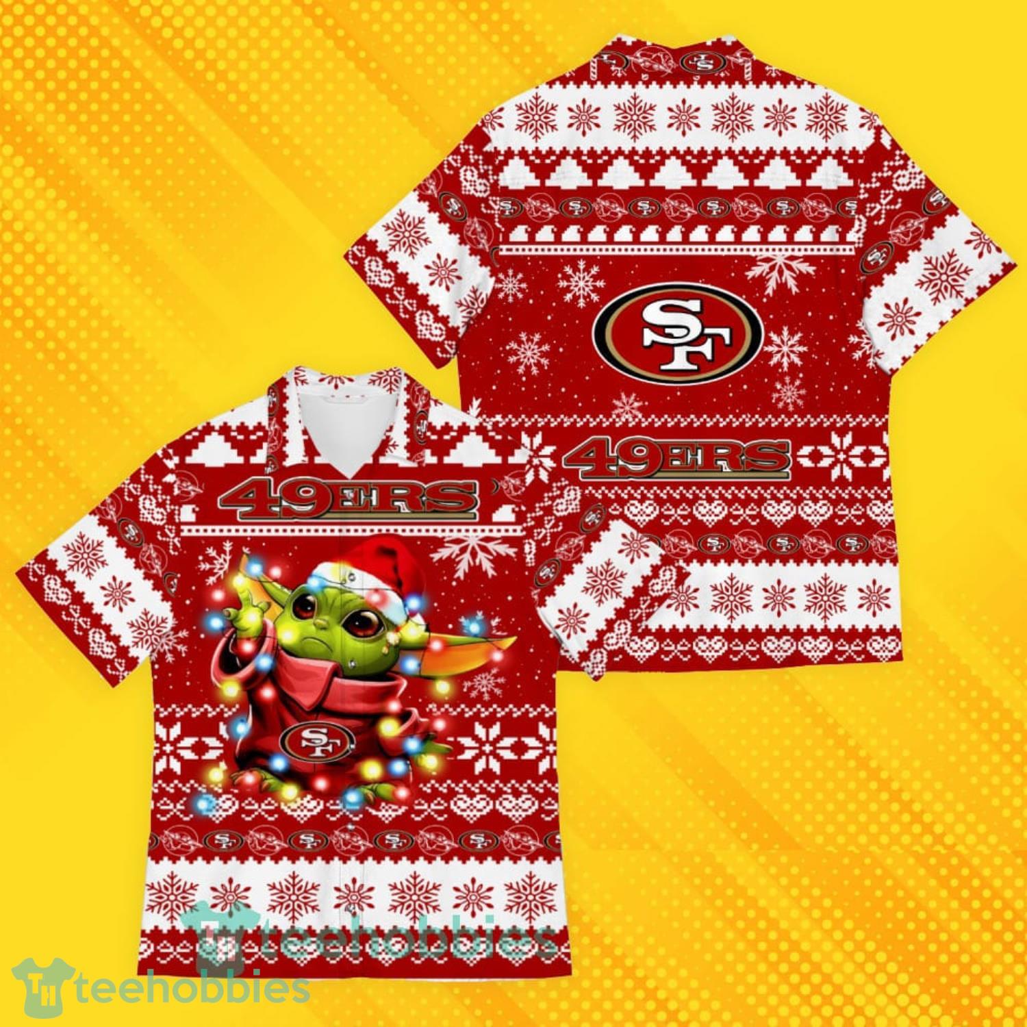 San Francisco 49ers Baby Yoda Star Wars Sports Football American Ugly Christmas Sweater Pattern Hawaiian Shirt Product Photo 1
