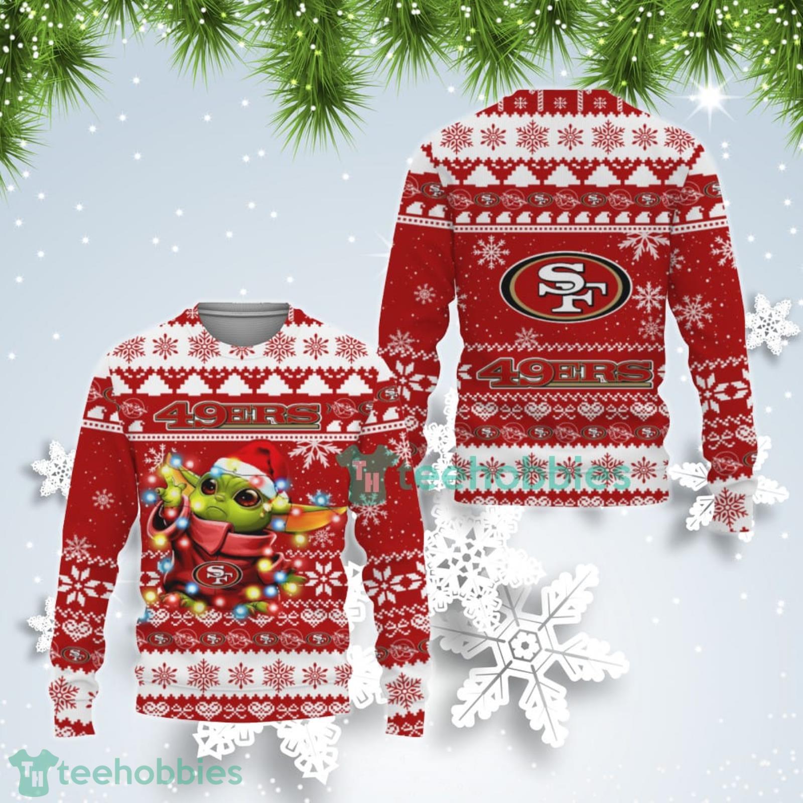 San Francisco 49ers Cute Baby Yoda Star Wars Ugly Christmas Sweater Product Photo 1