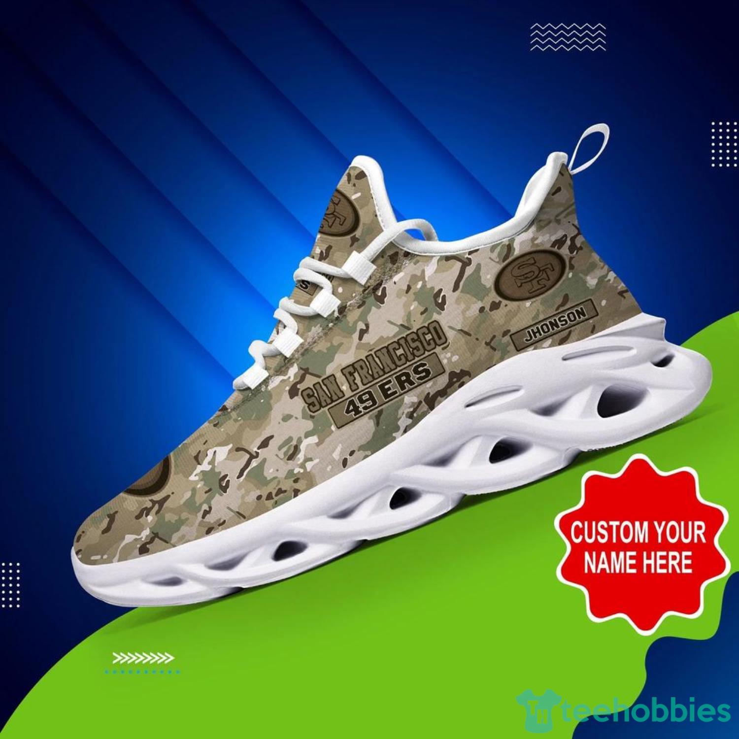 San Francisco 49Ers NFL Max Soul Shoes Custom Name Camo Pattern Sneakers - San Francisco 49Ers NFL Max Soul Shoes Custom Name, Camo Pattern Sneakers Hot Trending Personalized Gifts For NFL Fans_1