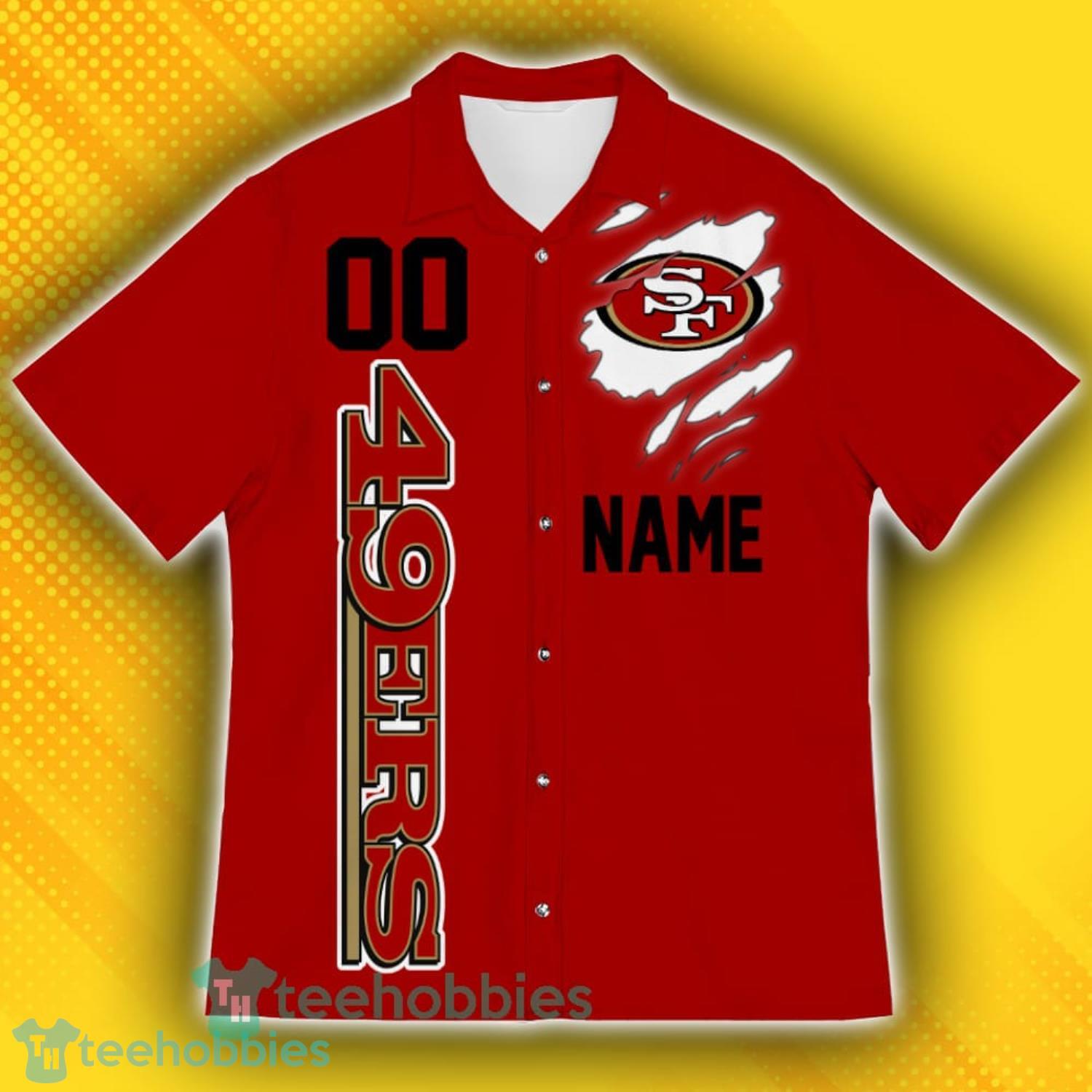 San Francisco 49ers Sports Custom Name And Number American Hawaiian Shirt For Fans Product Photo 2