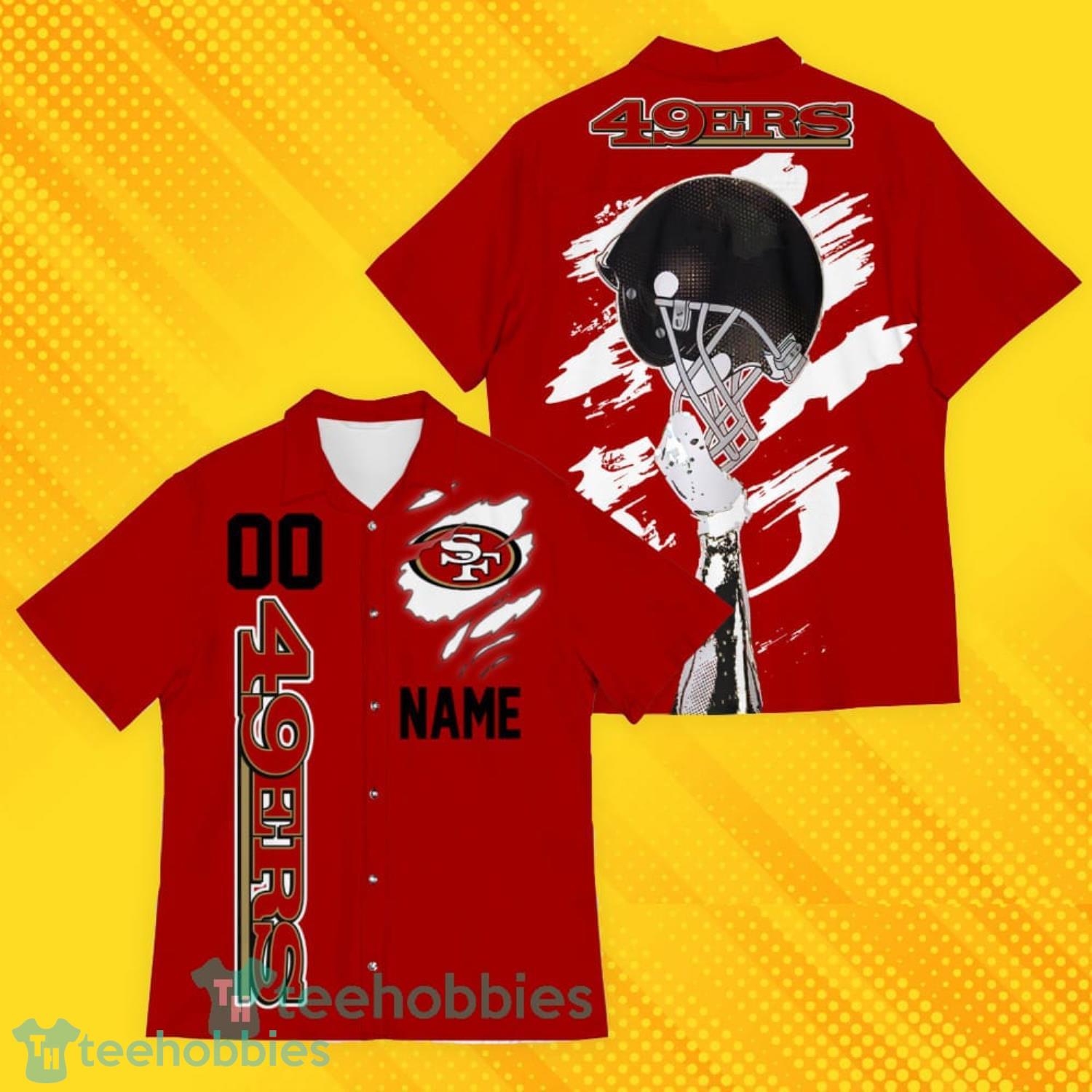 San Francisco 49ers Sports Custom Name And Number American Hawaiian Shirt For Fans Product Photo 1