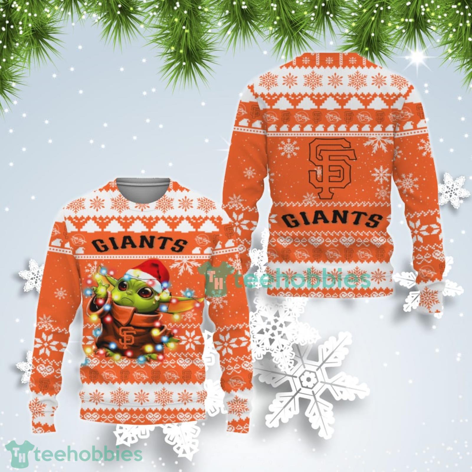 San Francisco Giants Cute Baby Yoda Star Wars Ugly Christmas Sweater Product Photo 1
