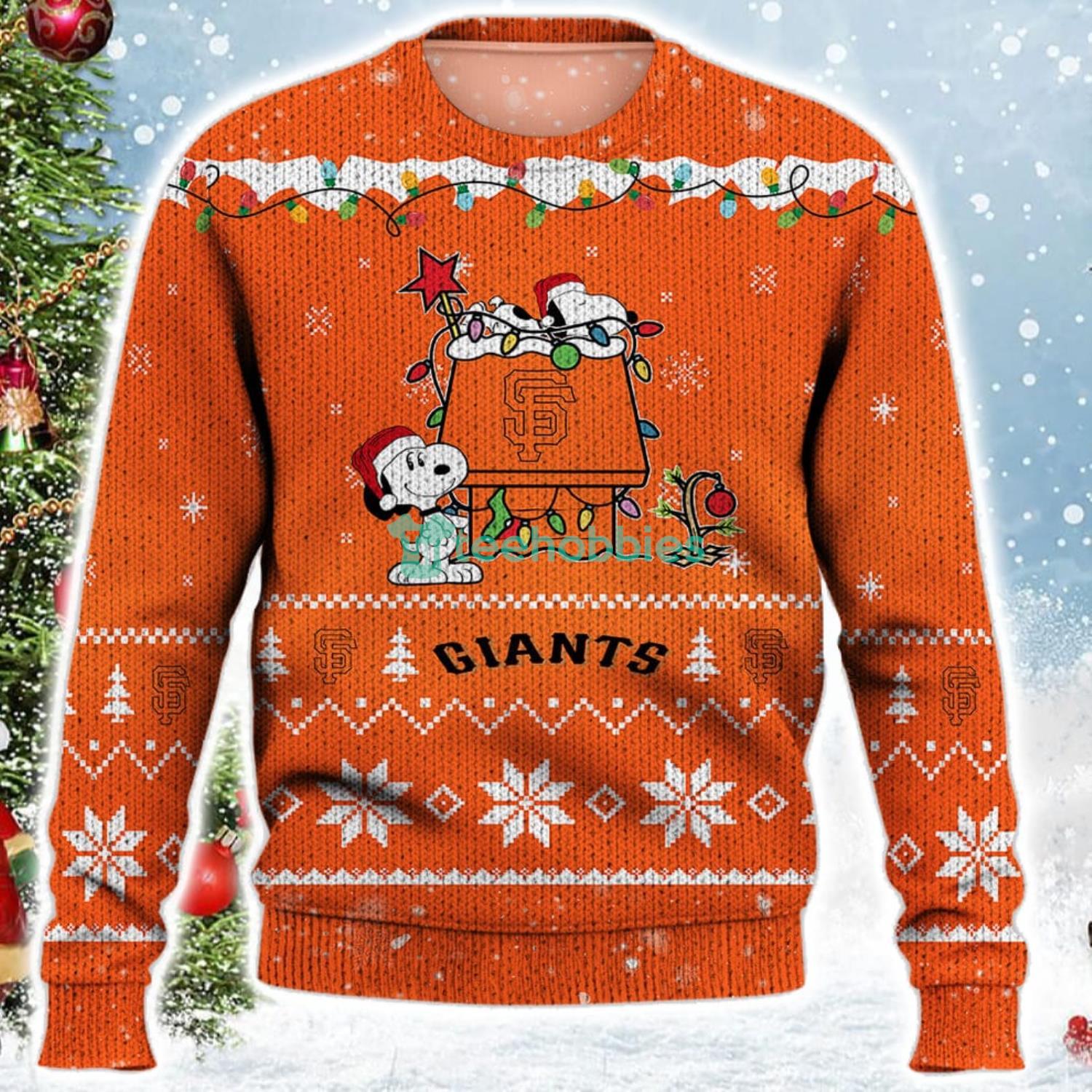 San Francisco Giants Snoopy Christmas Light Woodstock Snoopy Ugly Christmas Sweater Product Photo 2
