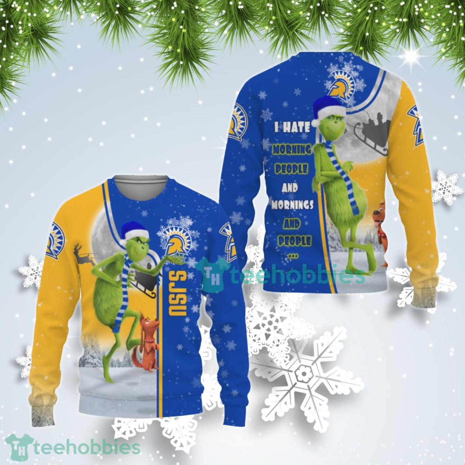 San Jose State Spartans Funny Grinch I Hate Morning People Ugly Christmas Sweater Product Photo 1