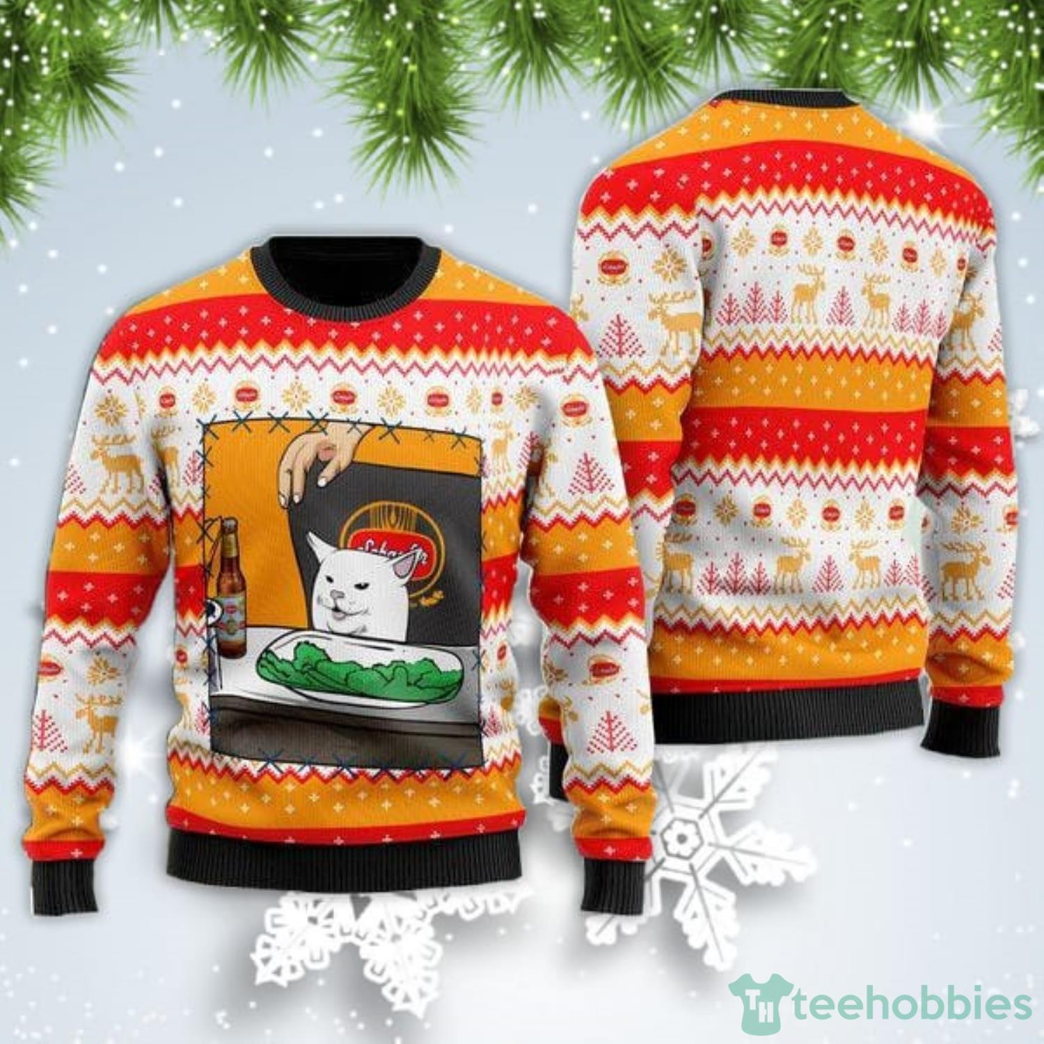 Schaefer Beer Cat Meme Christmas Gift Ugly Christmas Sweater Product Photo 1