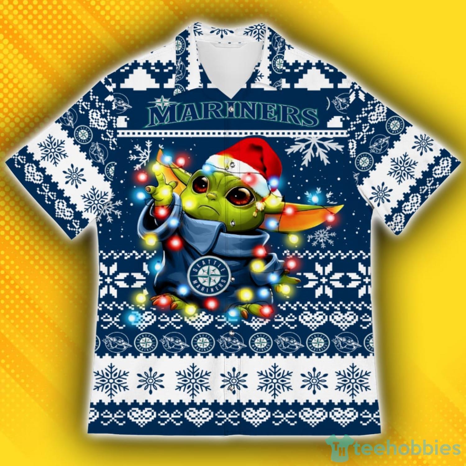 Seattle Mariners Baby Yoda Star Wars Ugly Christmas Sweater Pattern Hawaiian Shirt Product Photo 1