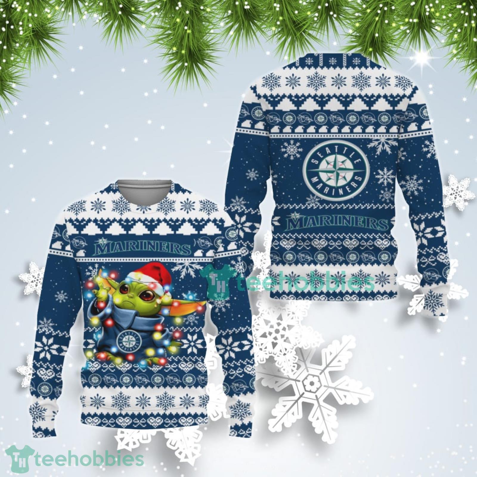 Seattle Mariners Cute Baby Yoda Star Wars Ugly Christmas Sweater Product Photo 1