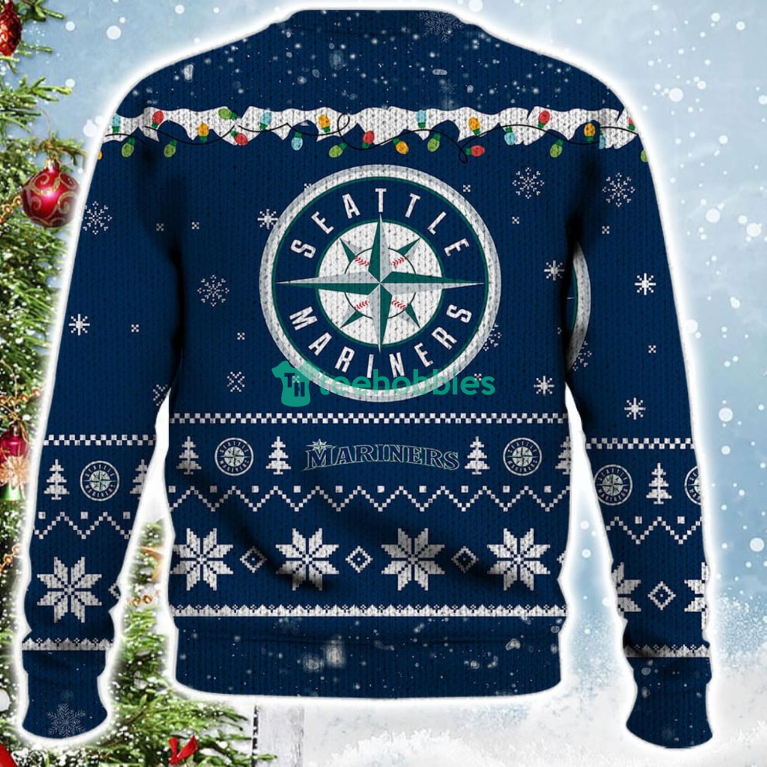 Seattle Mariners Snoopy Christmas Light Woodstock Snoopy Ugly Christmas Sweater Product Photo 3