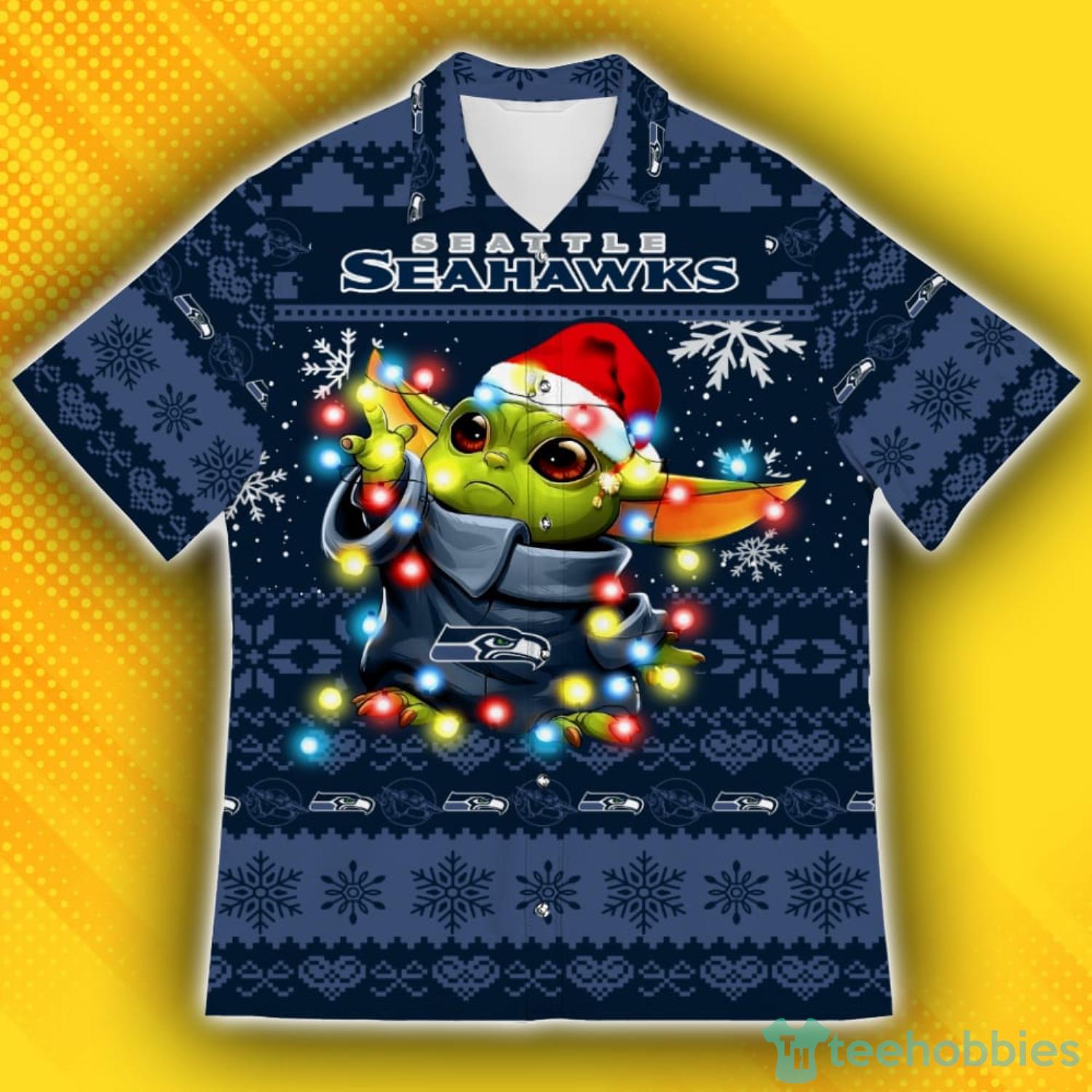 Seattle Seahawks Baby Yoda Star Wars Ugly Christmas Sweater Pattern Hawaiian Shirt Product Photo 1