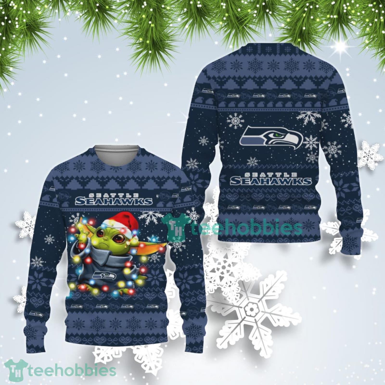 Seattle Seahawks Cute Baby Yoda Star Wars Ugly Christmas Sweater Product Photo 1