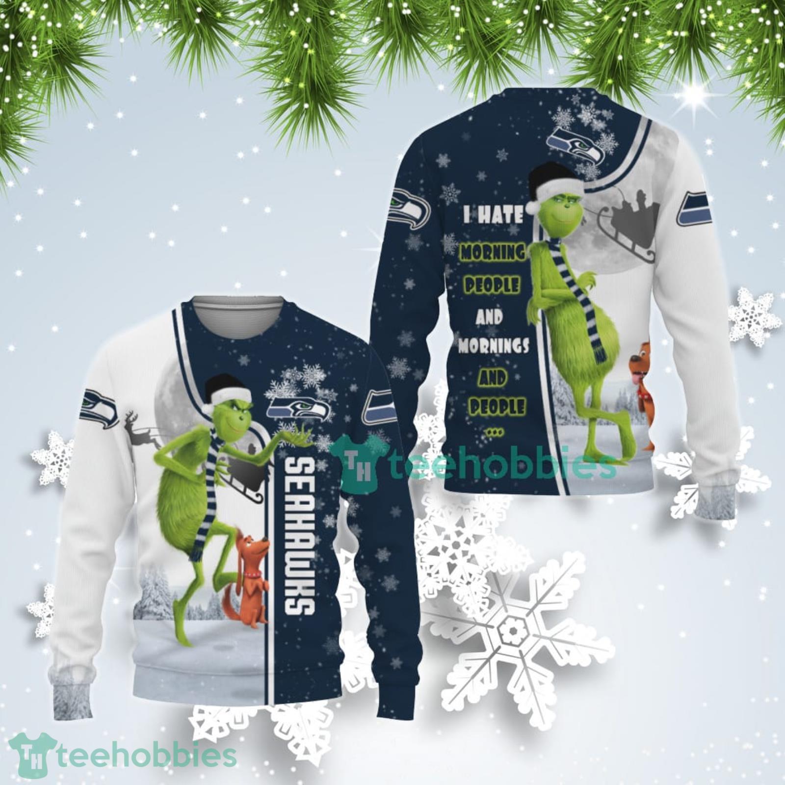 Seattle Seahawks Funny Grinch I Hate Morning People Ugly Christmas Sweater Product Photo 1