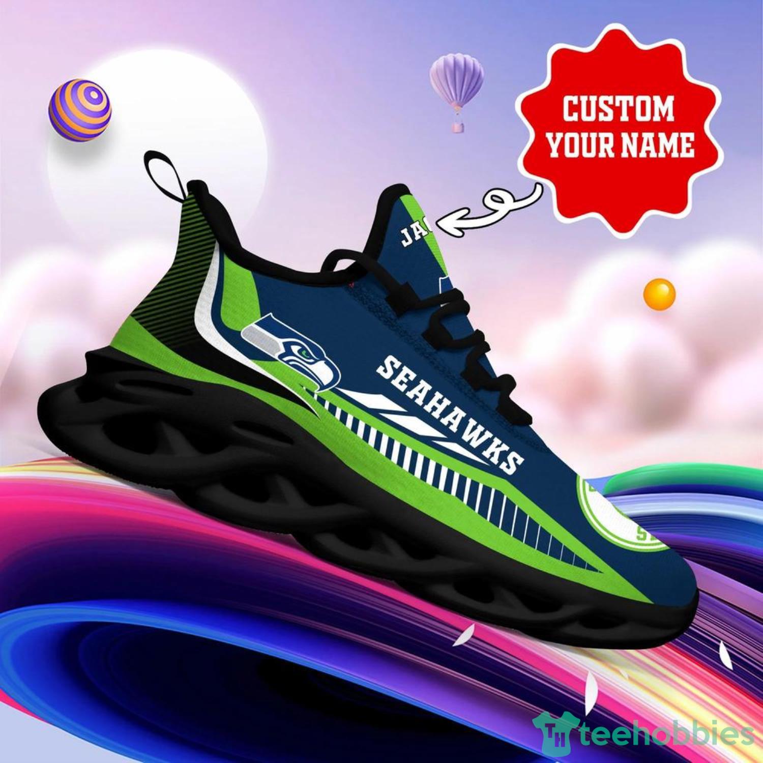 Seattle Seahawks Vibrant Ugly Christmas Snow Flowers Blue Color Sneakers  Max Soul Shoes For Fans Gift - Banantees