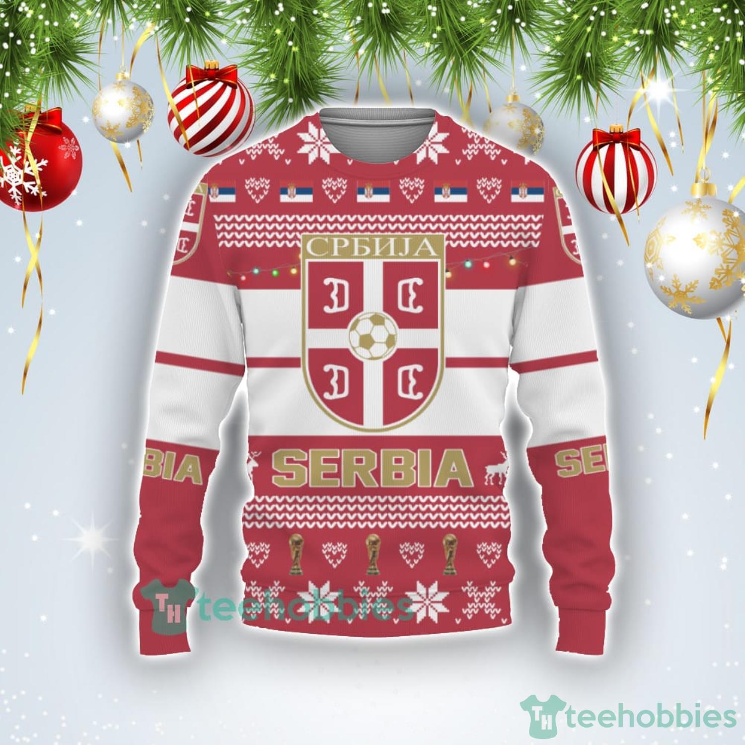 Serbia National Team Qatar World Cup 2022 Merry Christmas Ugly Christmas Sweater Product Photo 1 Serbia National Team Qatar World Cup 2022 Merry Christmas Ugly Christmas Sweater Product Photo 1
