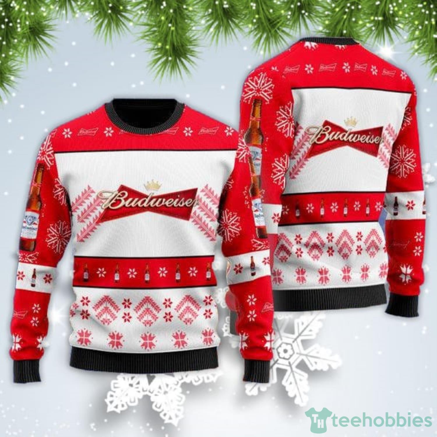Simplee Budweiser Beer Christmas Gift Ugly Christmas Sweater Product Photo 1