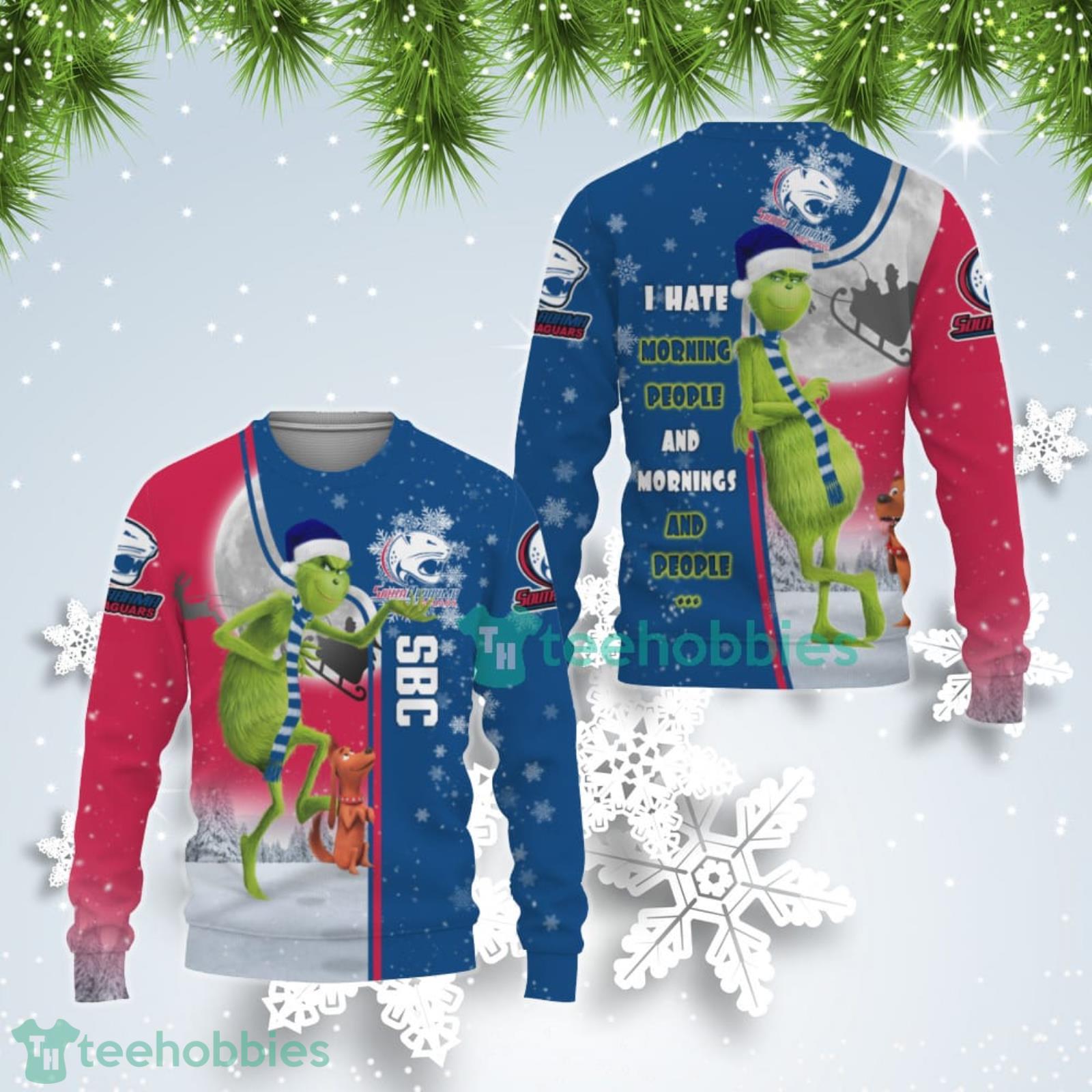 South Alabama Jaguars Funny Grinch I Hate Morning People Ugly Christmas Sweater Product Photo 1