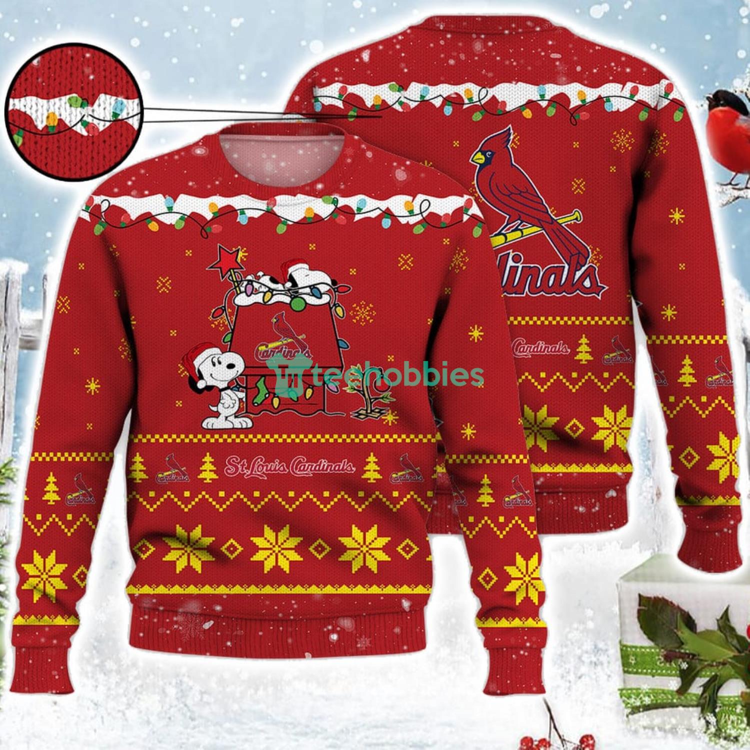 St. Louis Cardinals Snoopy Christmas Light Woodstock Snoopy Ugly Christmas Sweater Product Photo 1